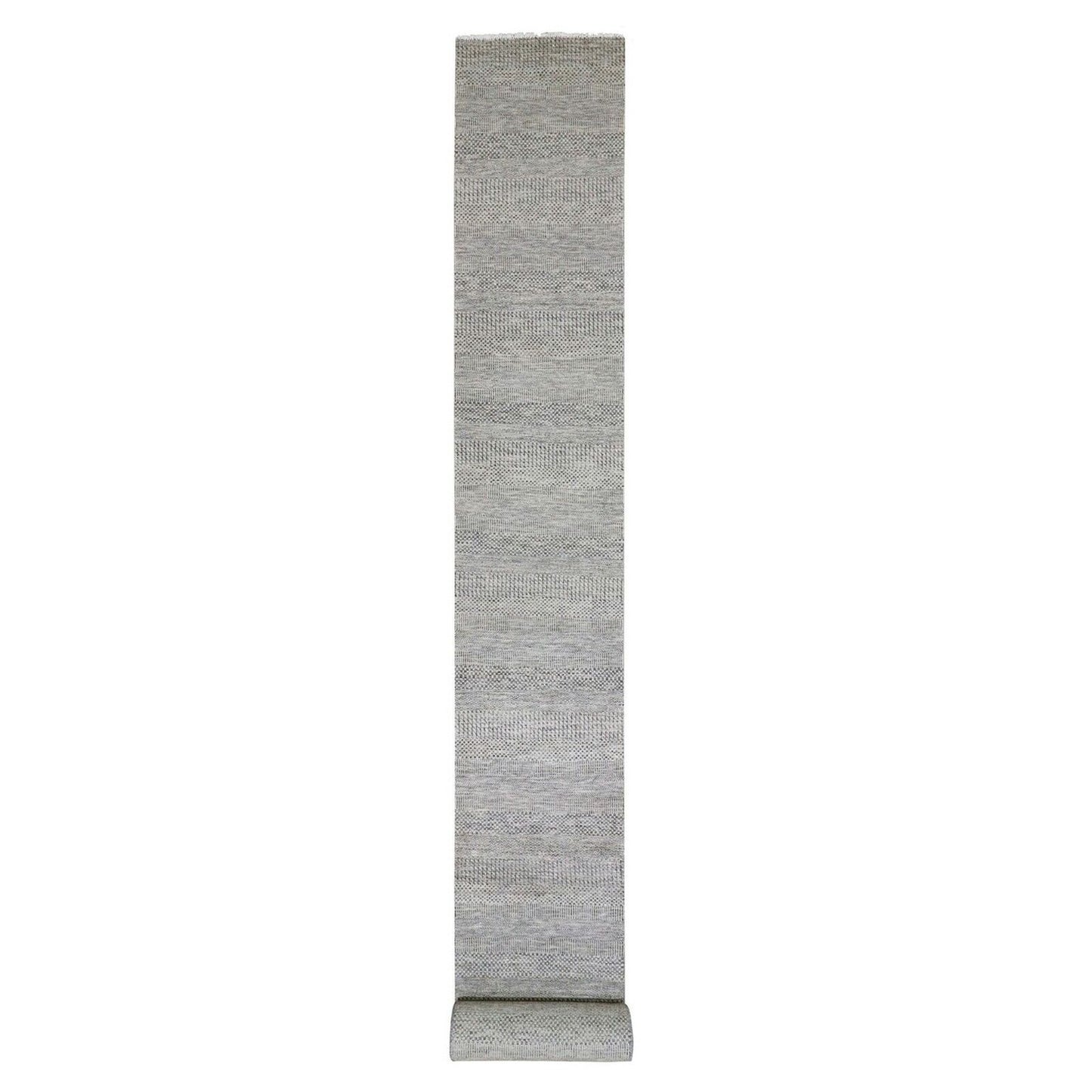 2'5"X24'3" Light Gray Undyed Wool Grass Design Hand Knotted Xl Runner Rug