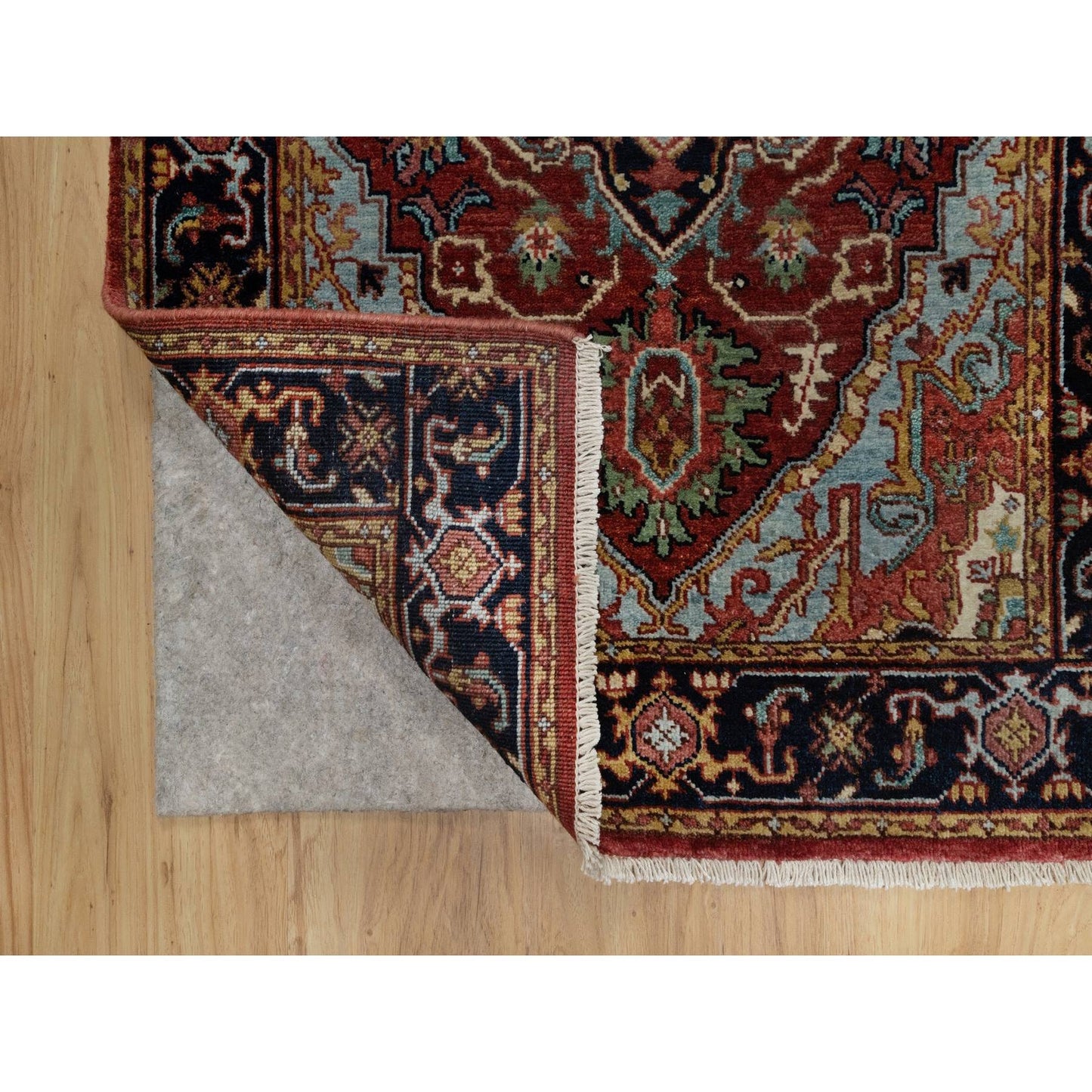 2'8"X6'2" Red Antiqued Heriz Re-Creation Hand Knotted All Wool Runner Rug