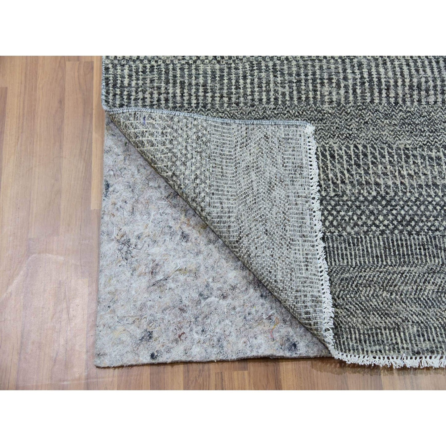 4'X10'2" Gray Modern Undyed Wool Grass Hand Knotted Wide Runner Rug