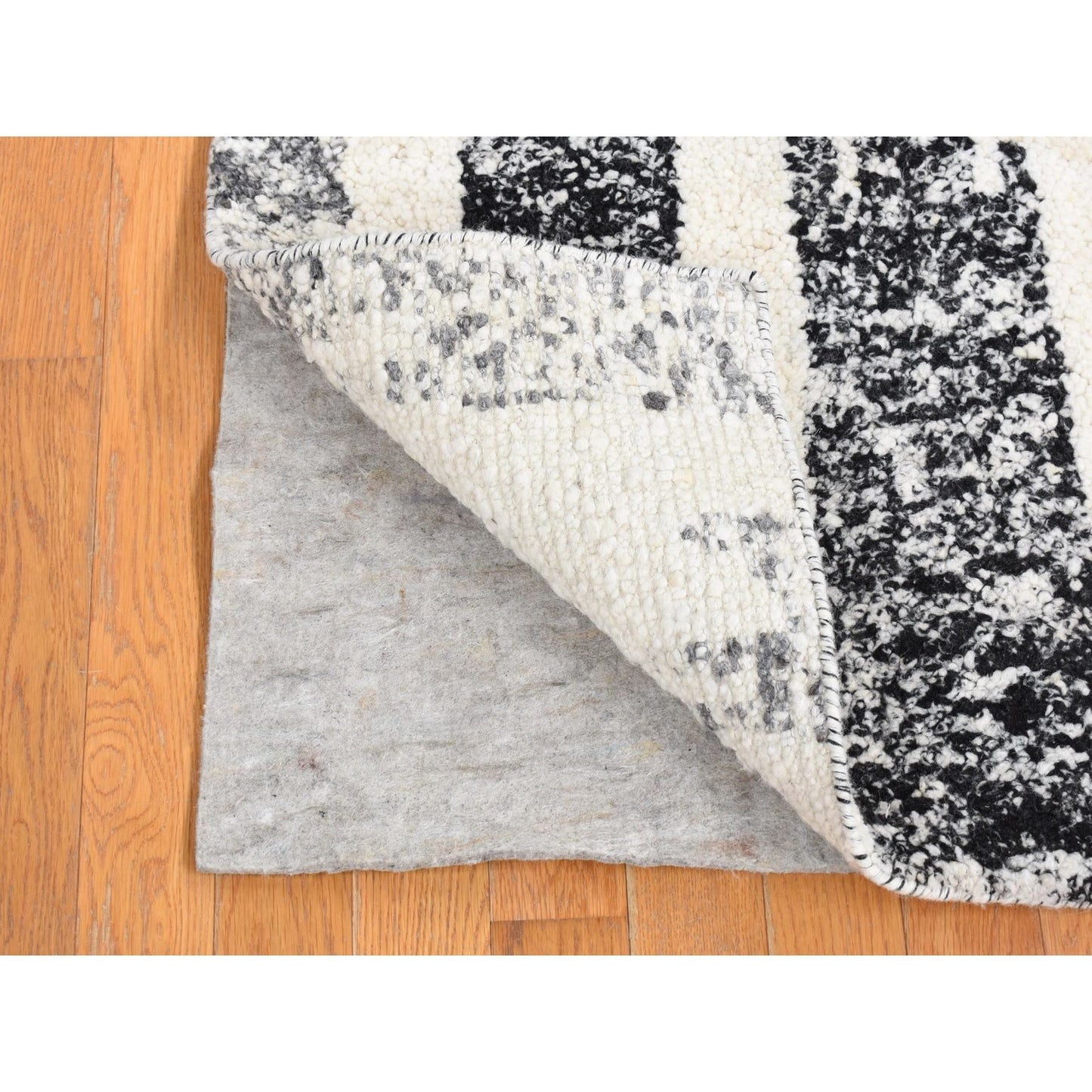 3'X3' Black Modern Erased Wool Hand Knotted Square Oriental Rug