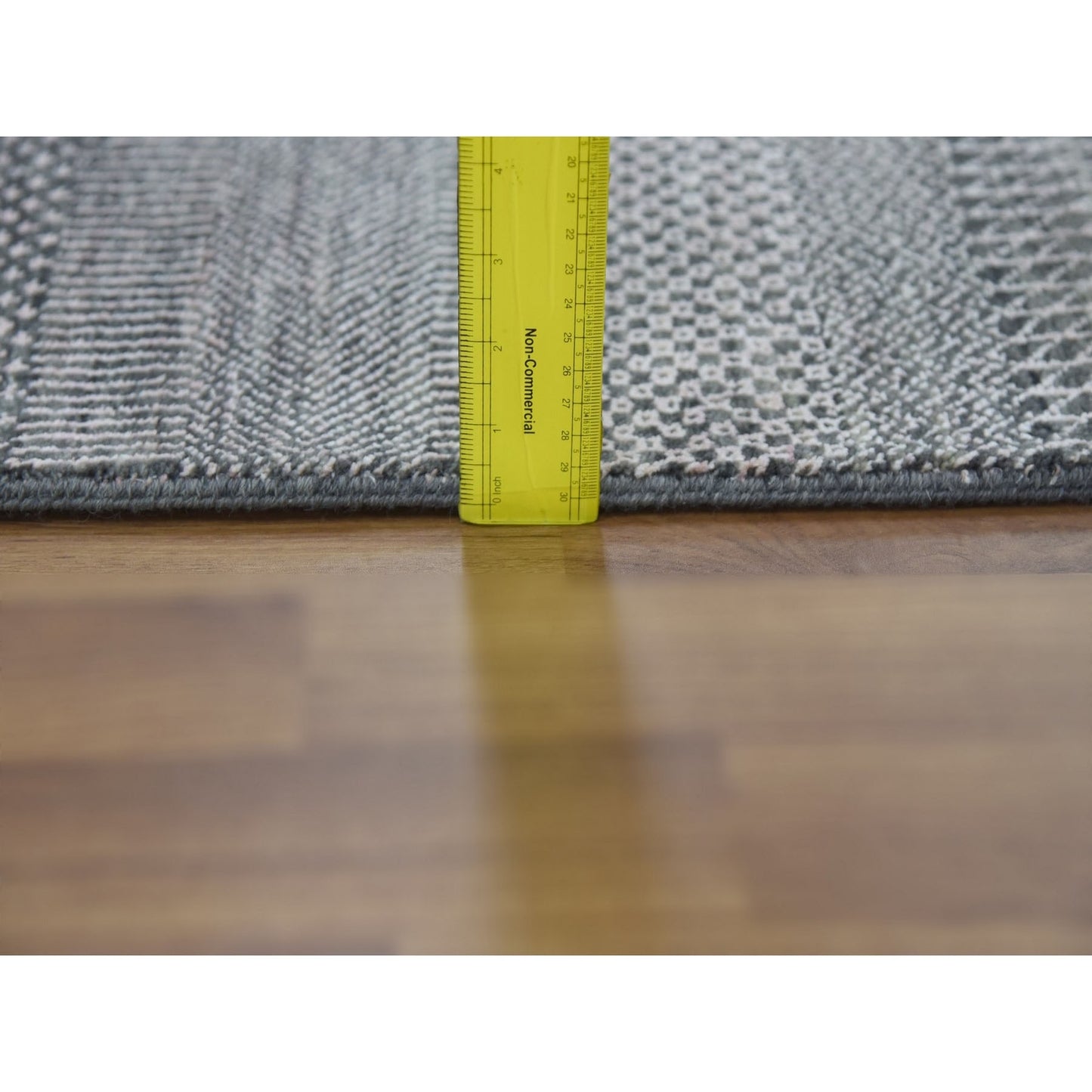 2'8"X10'2" Gray Wool And Silk Hand Knotted Modern Grass Design Runner Rug