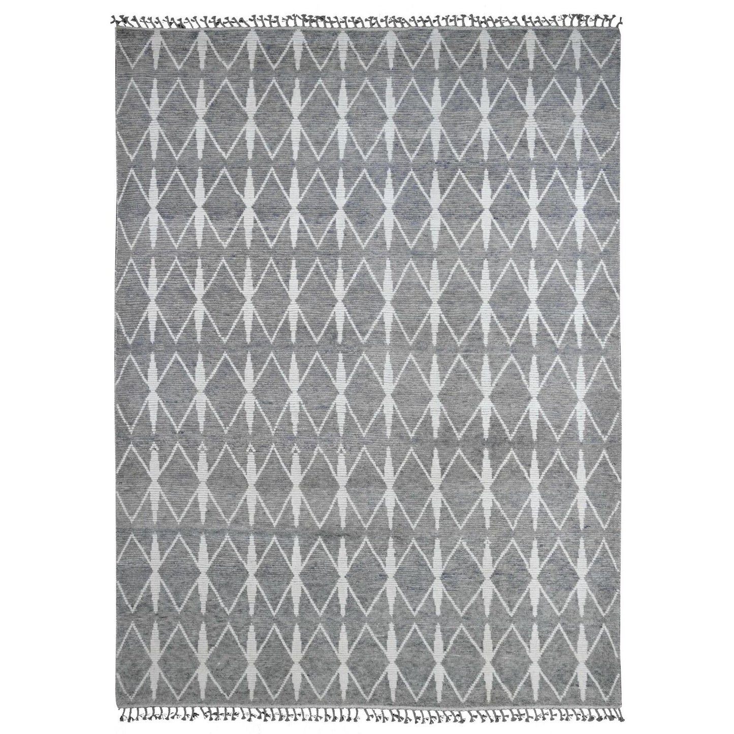 9'1"X12'4" Gray Moroccan Weave Geometric Pattern Hand Knotted Wool Rug