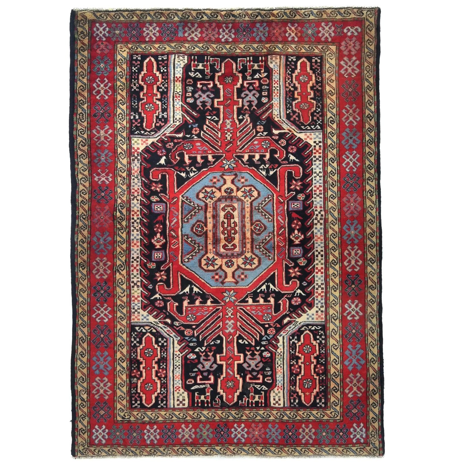 Red Tribal Geometric Design Oriental Rug 4X6 Ft