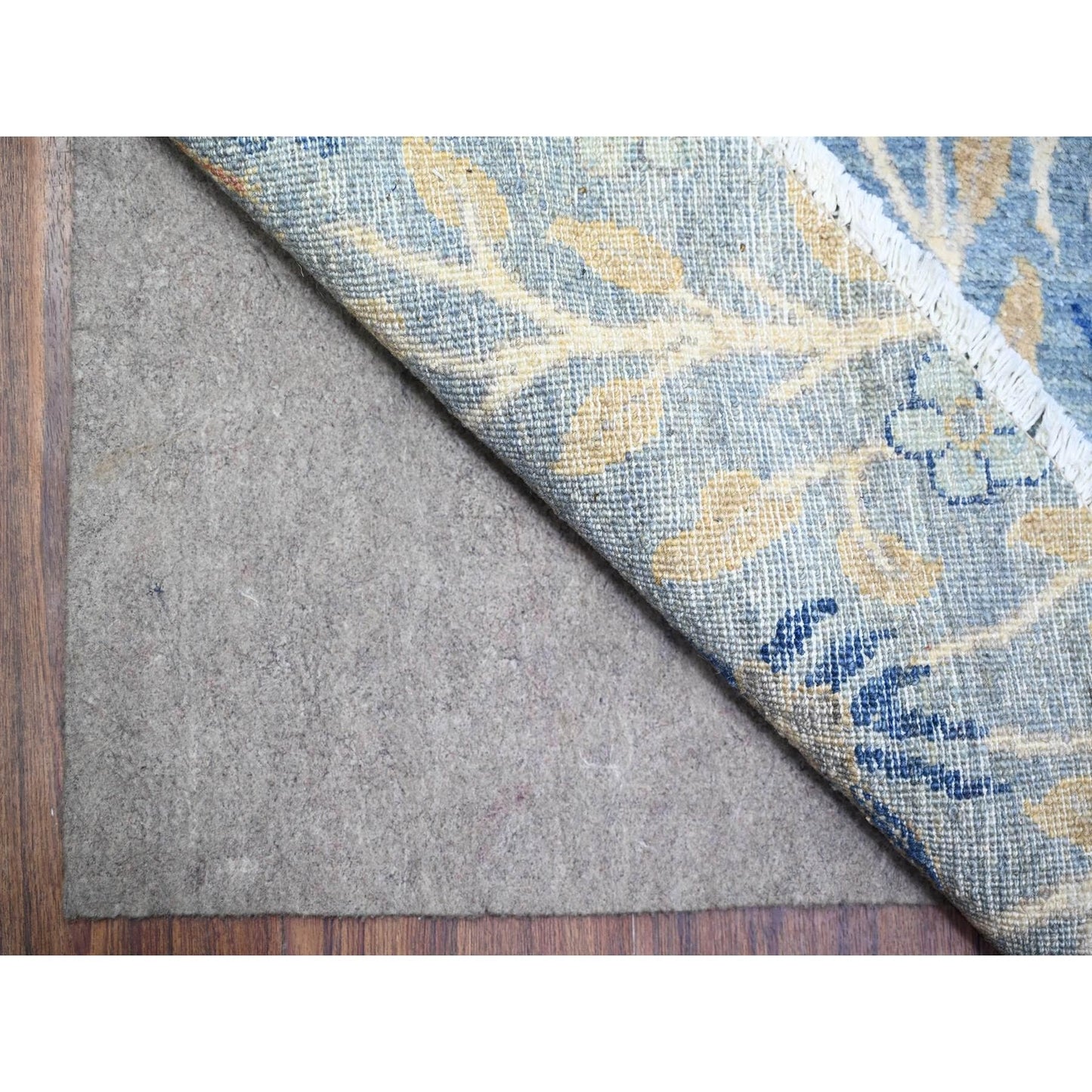 12'X12' Glaucous Blue Hand Knotted Afghan Peshawar Wool Round Rug
