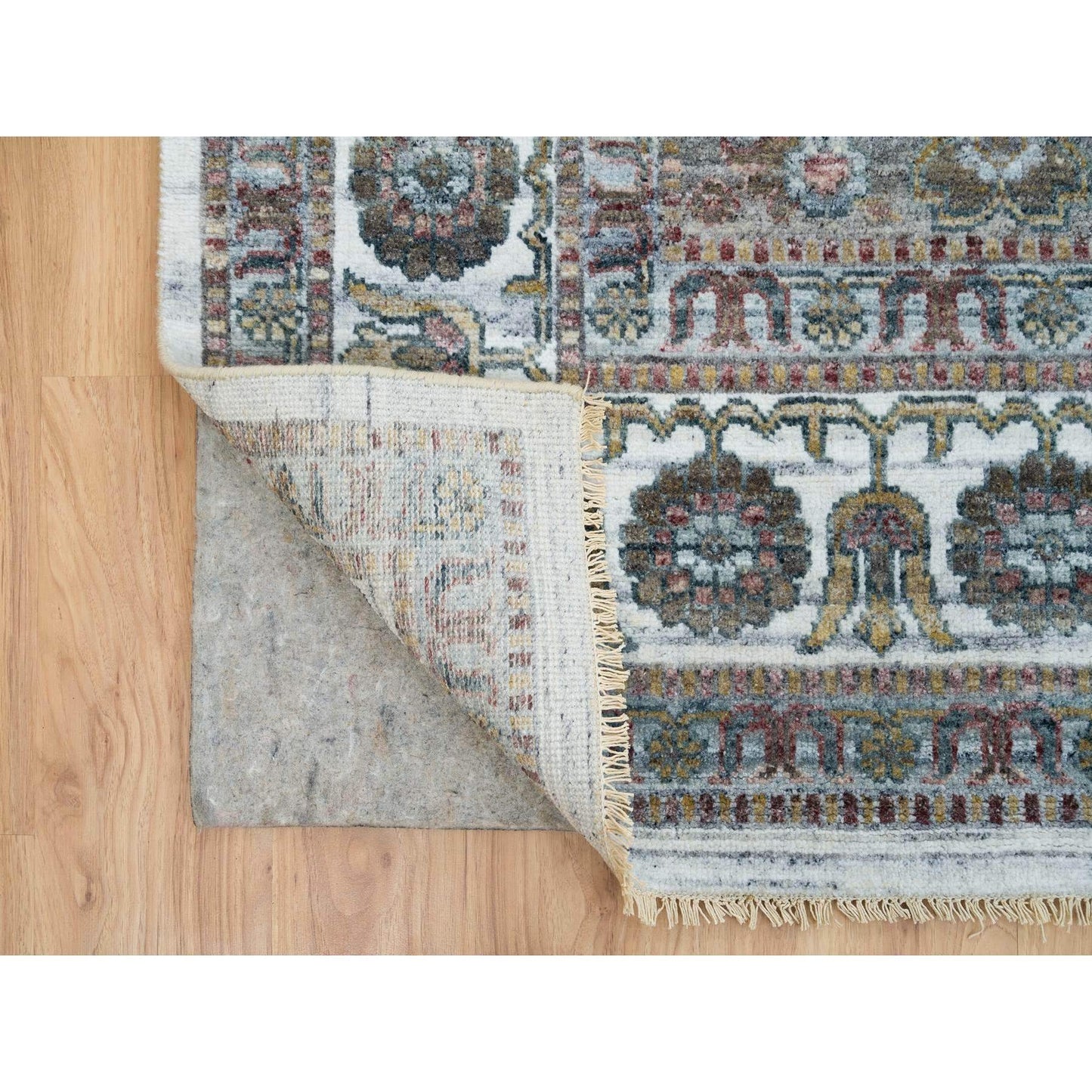 9'10"X10' Ivory Wool Hand Knotted Flower Rosettes Border Oriental Rug
