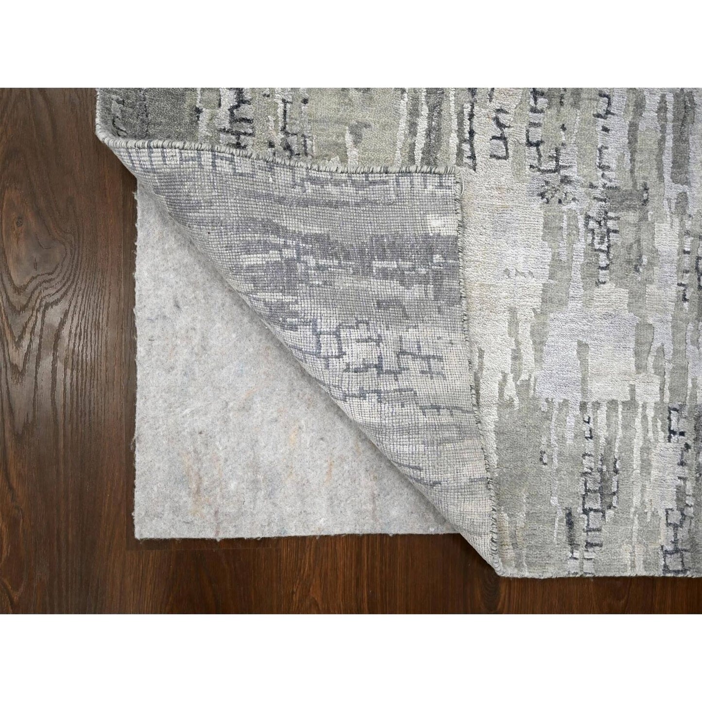 2'8"X25'7" Gray Abstract Design Wool And Silk Hand Knotted Xl Runner Rug