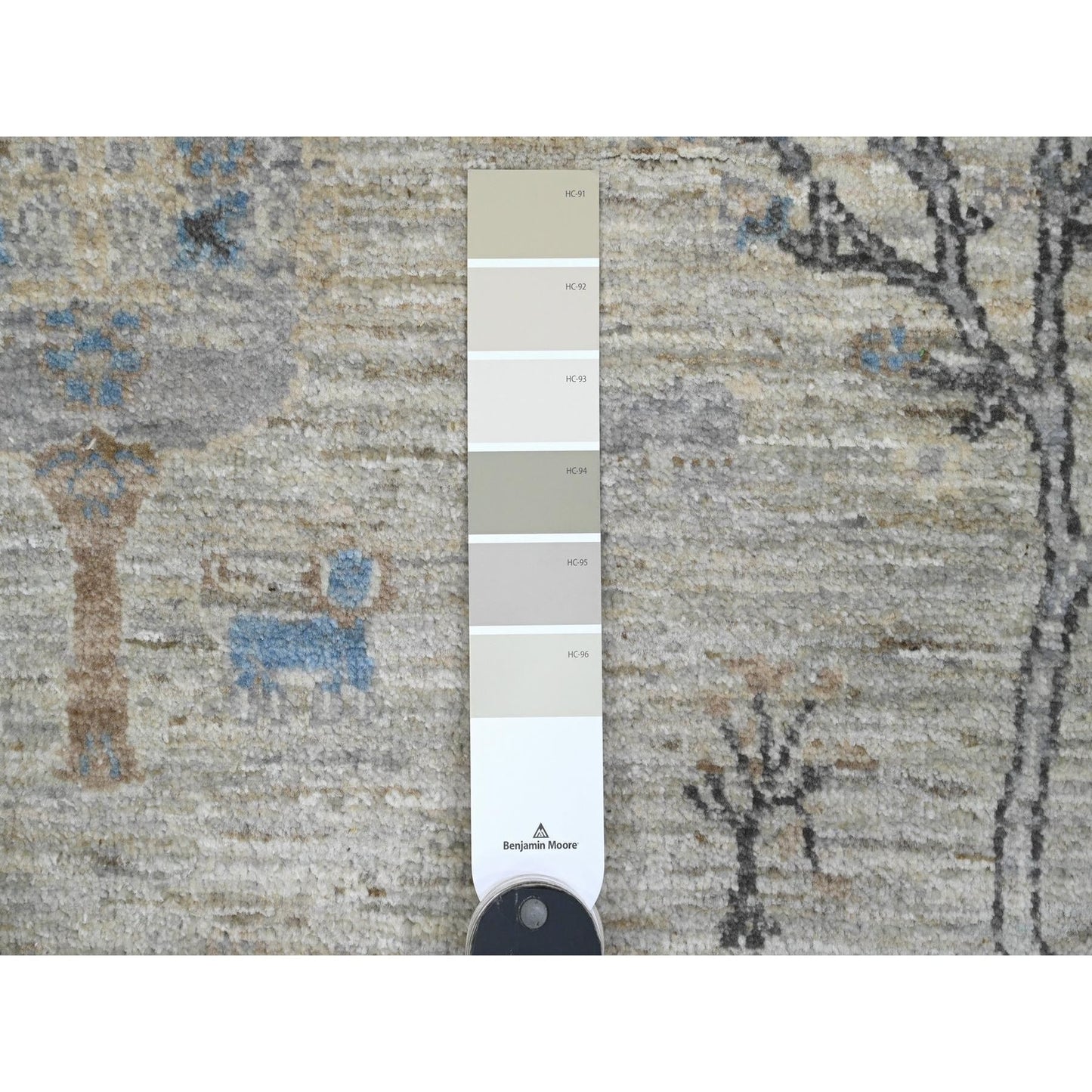 8'X8' Oyster Gray Peshawar Tree Design Hand Knotted 100% Wool Round Rug