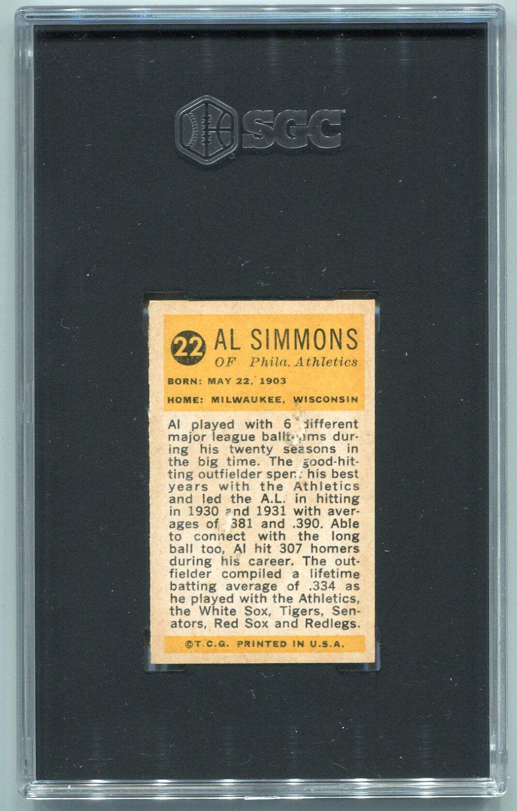 Al Simmons 1963 Bazooka Greats Card #22 Sgc Graded 4