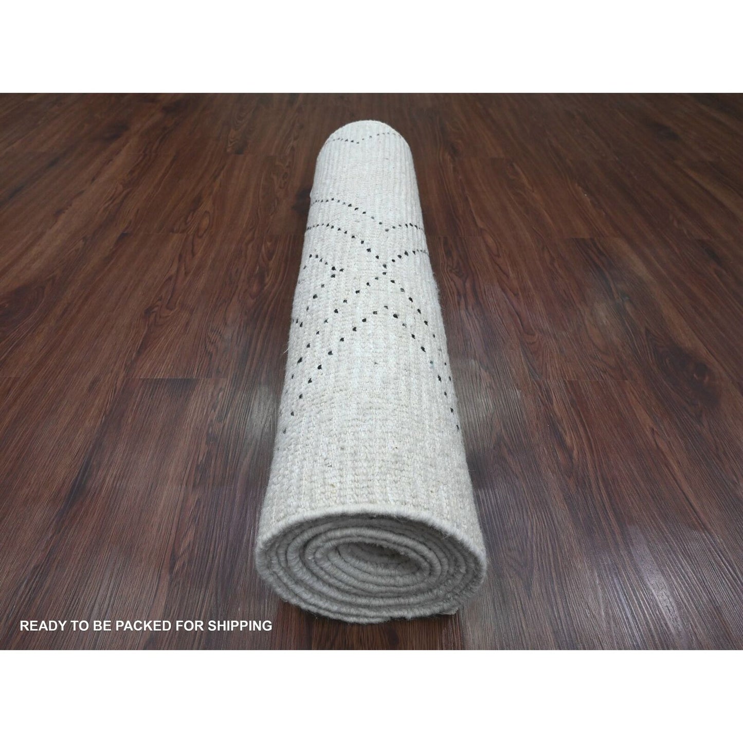 3'X12'8" White Geometric Moroccan Weave Soft Wool Hand Knotted Runner Rug