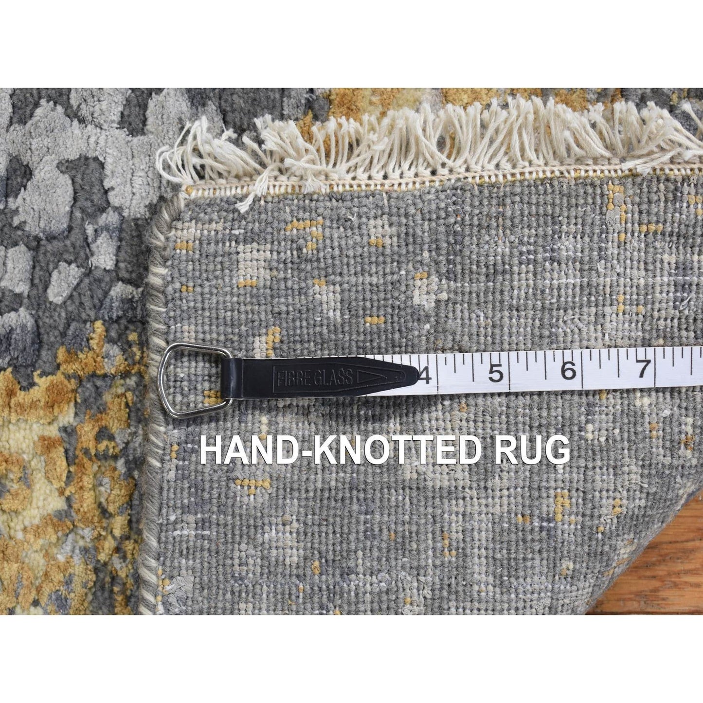 3'2"X10' Gray Zoroastrian Design Wool And Silk Hand Knotted Runner Rug