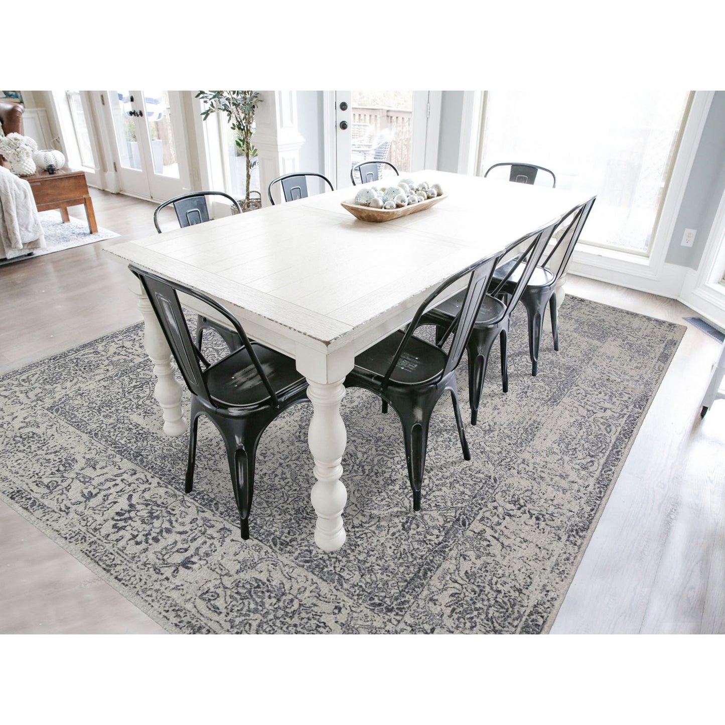 7'10"X9'9" Gray Fine Jacquard Hand Loomed Erased Design Wool And Silk Rug