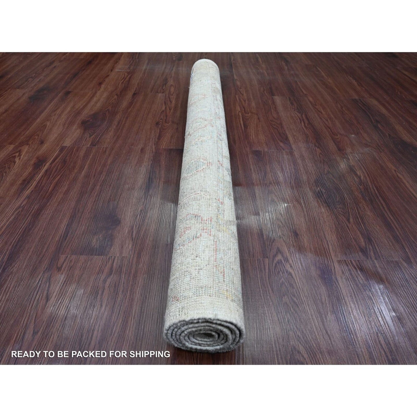 4'X6' Oyster White Afghan Angora Oushak Vine Design Hand Knotted Wool Rug