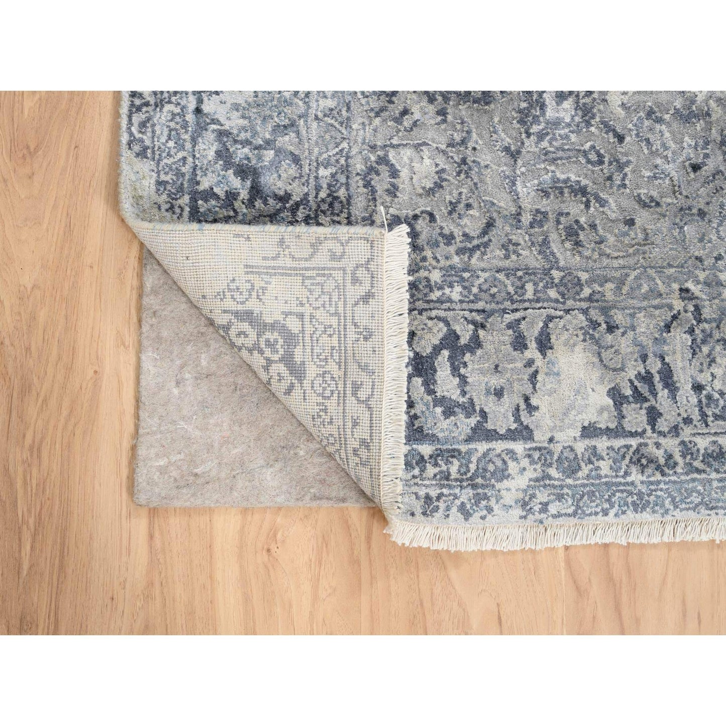 3'10"X6' Gray Broken Kishoon Design Wool With Pure Silk Hand Knotted Rug