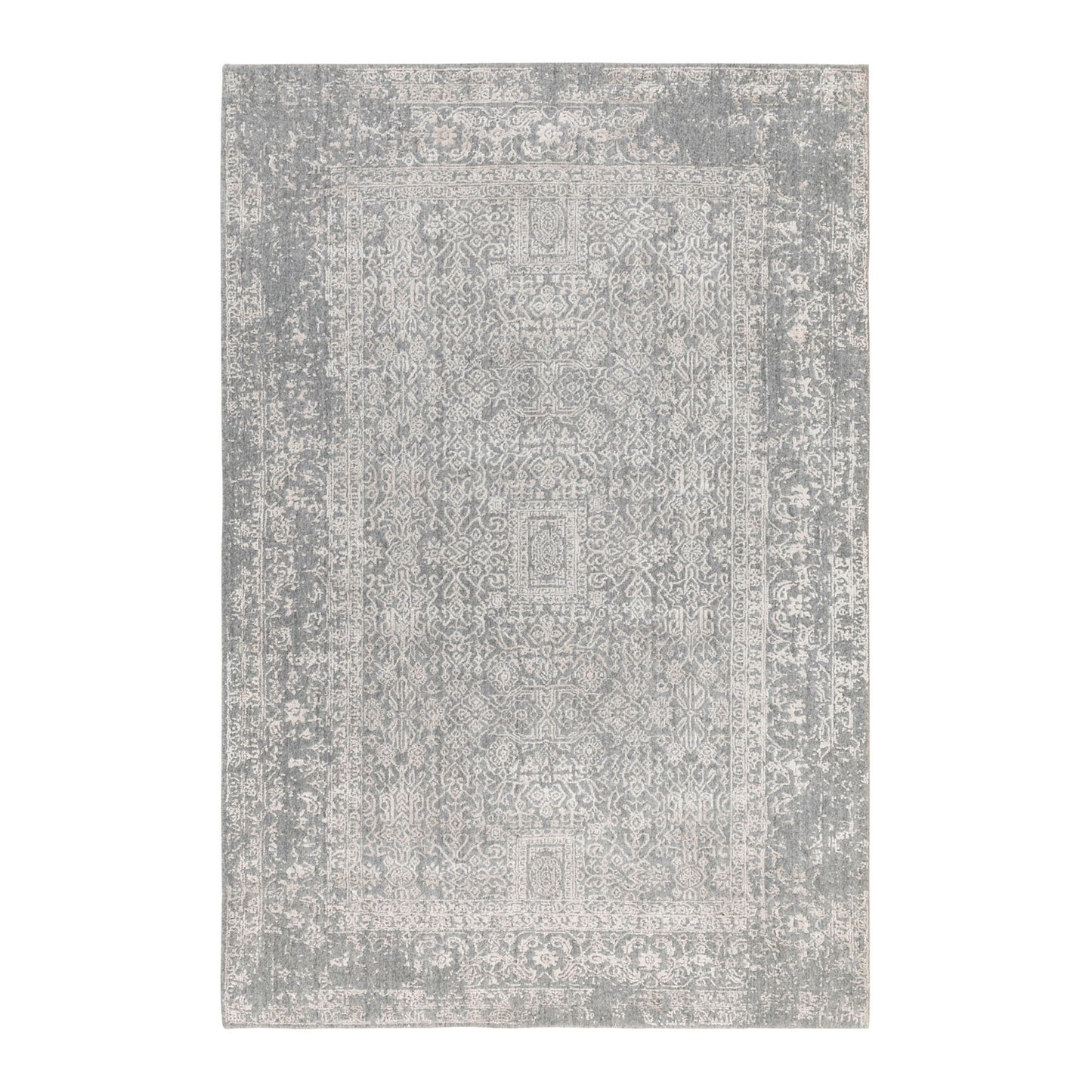 5'10"X9'1" Gray Fine Jacquard Hand Loomed Modern Wool And Art Silk Rug
