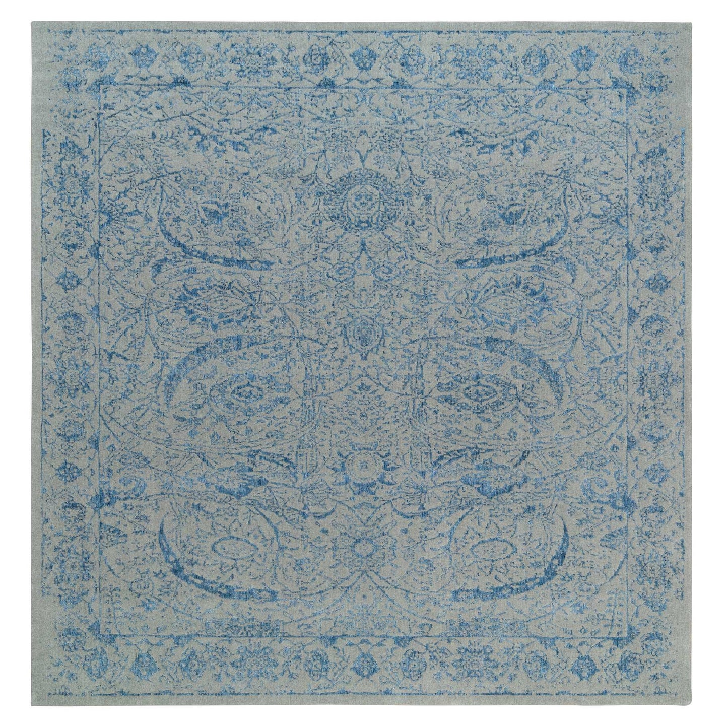 12'X12' Gray Fine Jacquard Hand Loomed Wool And Silk Square Rug