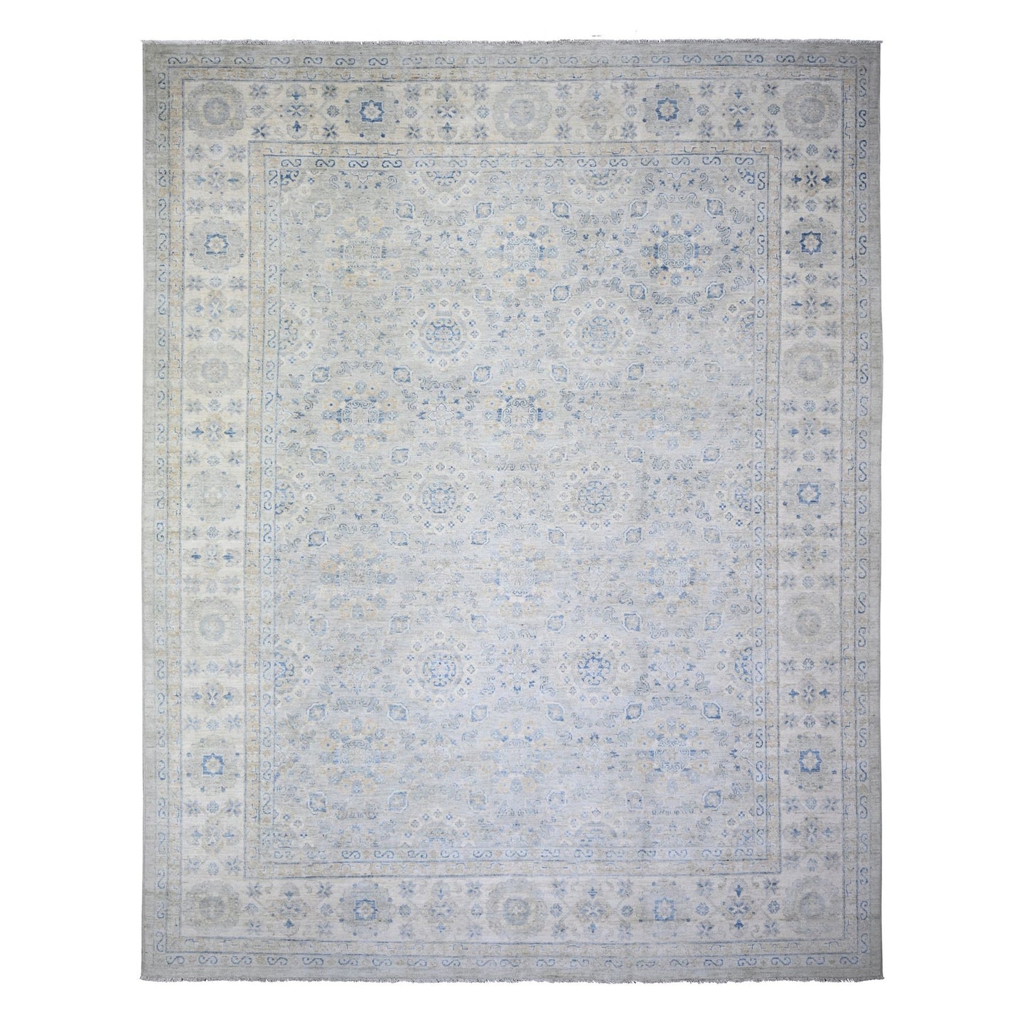 11'9"X14'8" Ivory White Wash Peshawar Wool Hand Knotted Oriental Rug