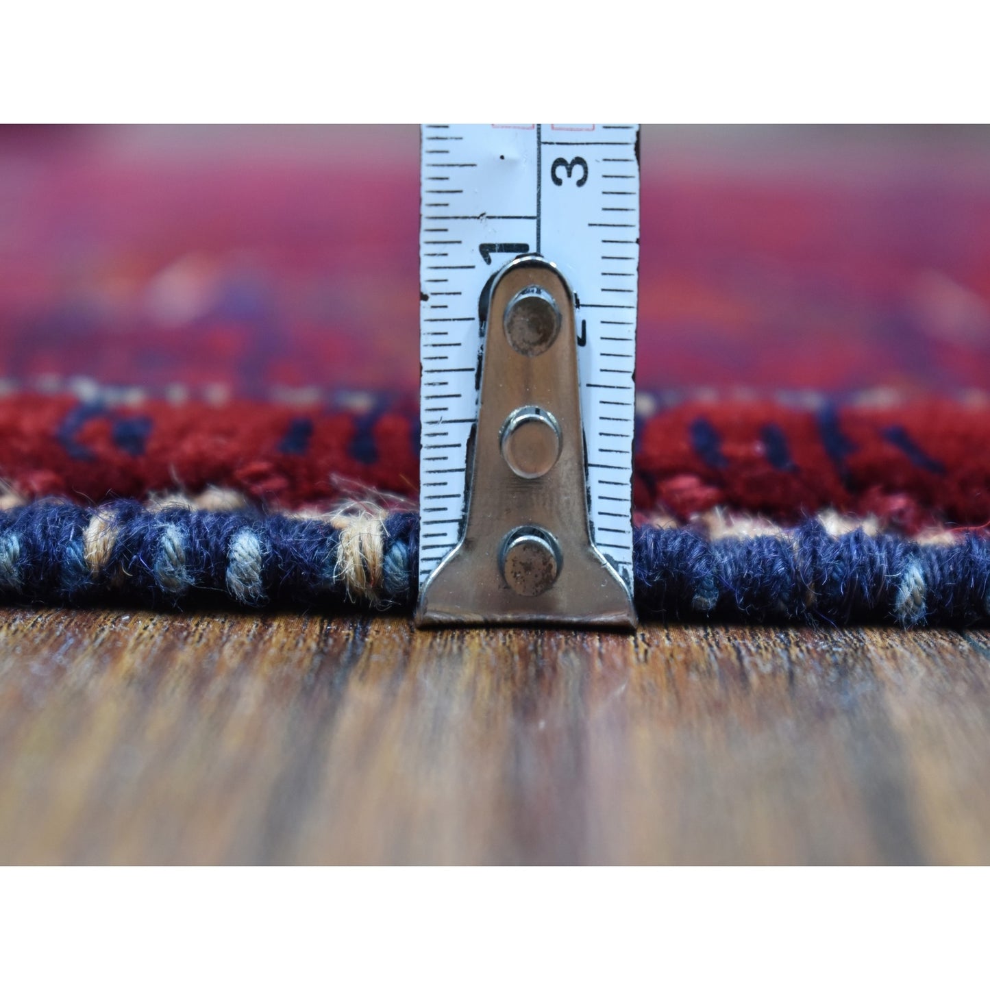 3'10"X5'9" Saturated Red Afghan Khamyab Hand Knotted Natural Wool Rug