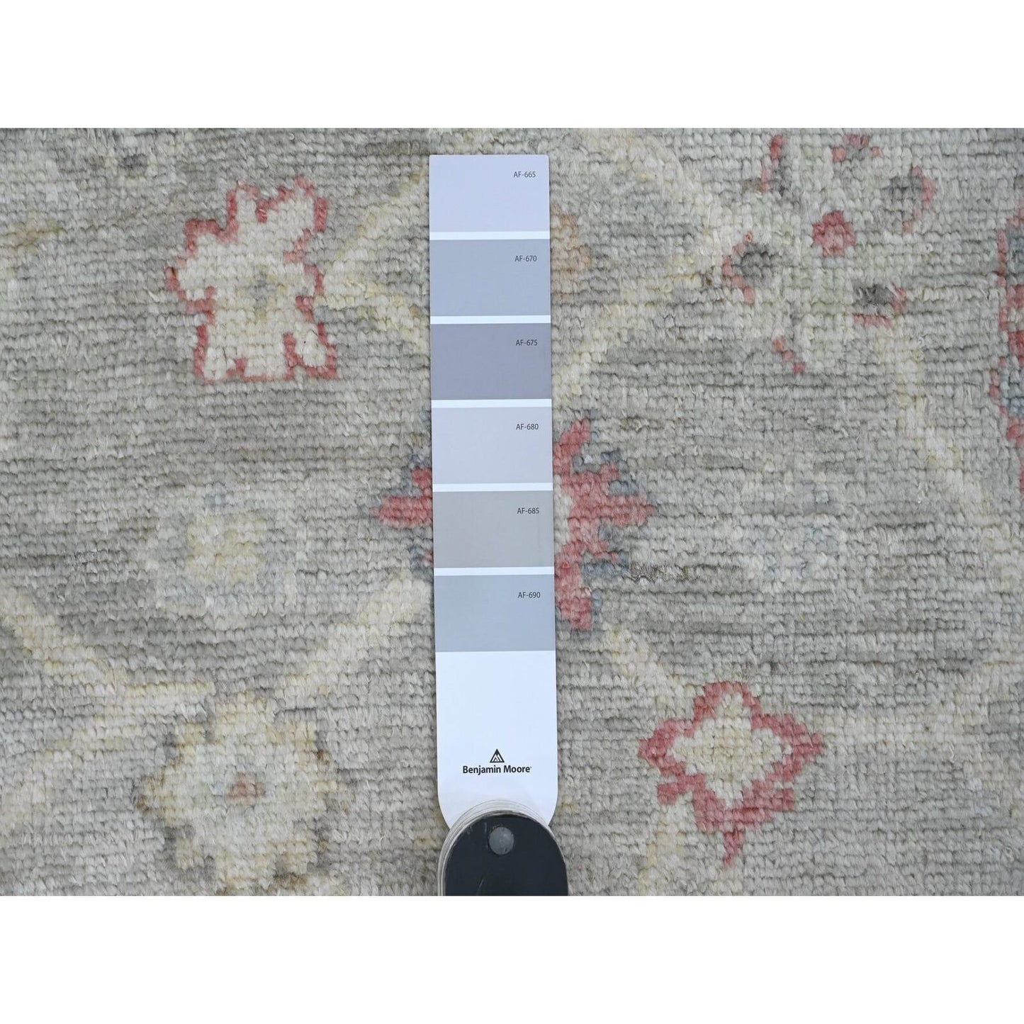4'2"X9'10" Gray Angora Oushak Vines Design Hand Knotted Wool Runner Rug
