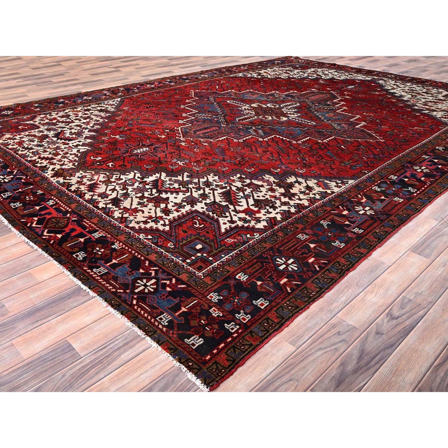 9'9"X13'3" Red Semi Antique Zoroastrian Heris Pure Wool Hand Knotted Rug
