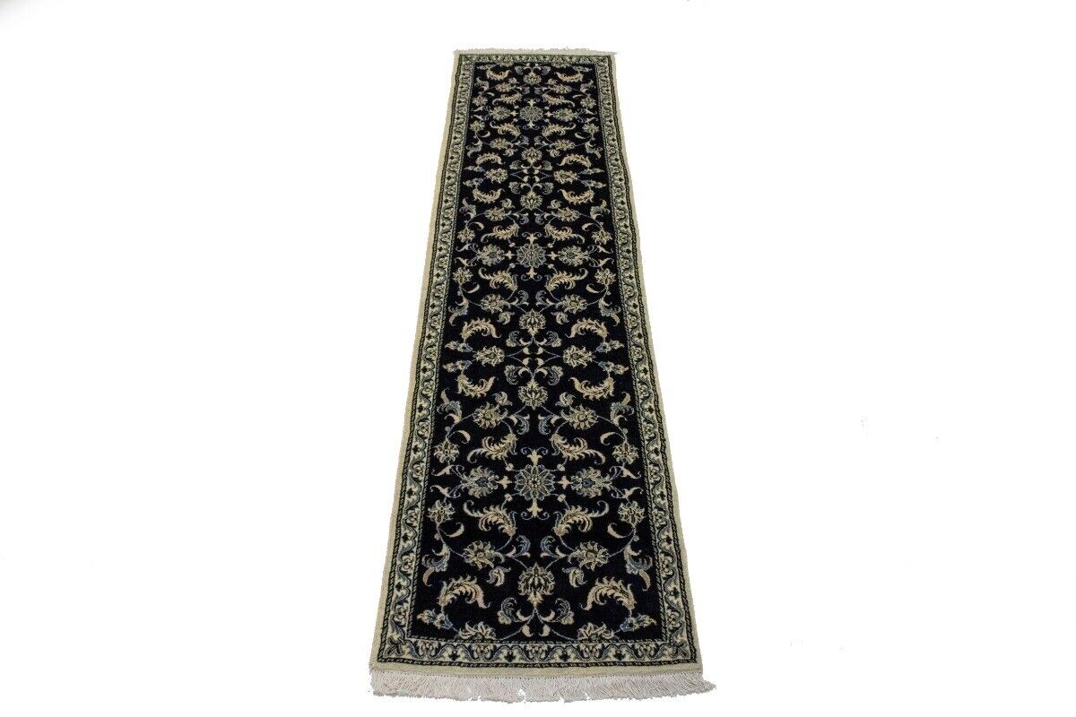 Vintage Oriental Runner Rug Allover Floral Navy