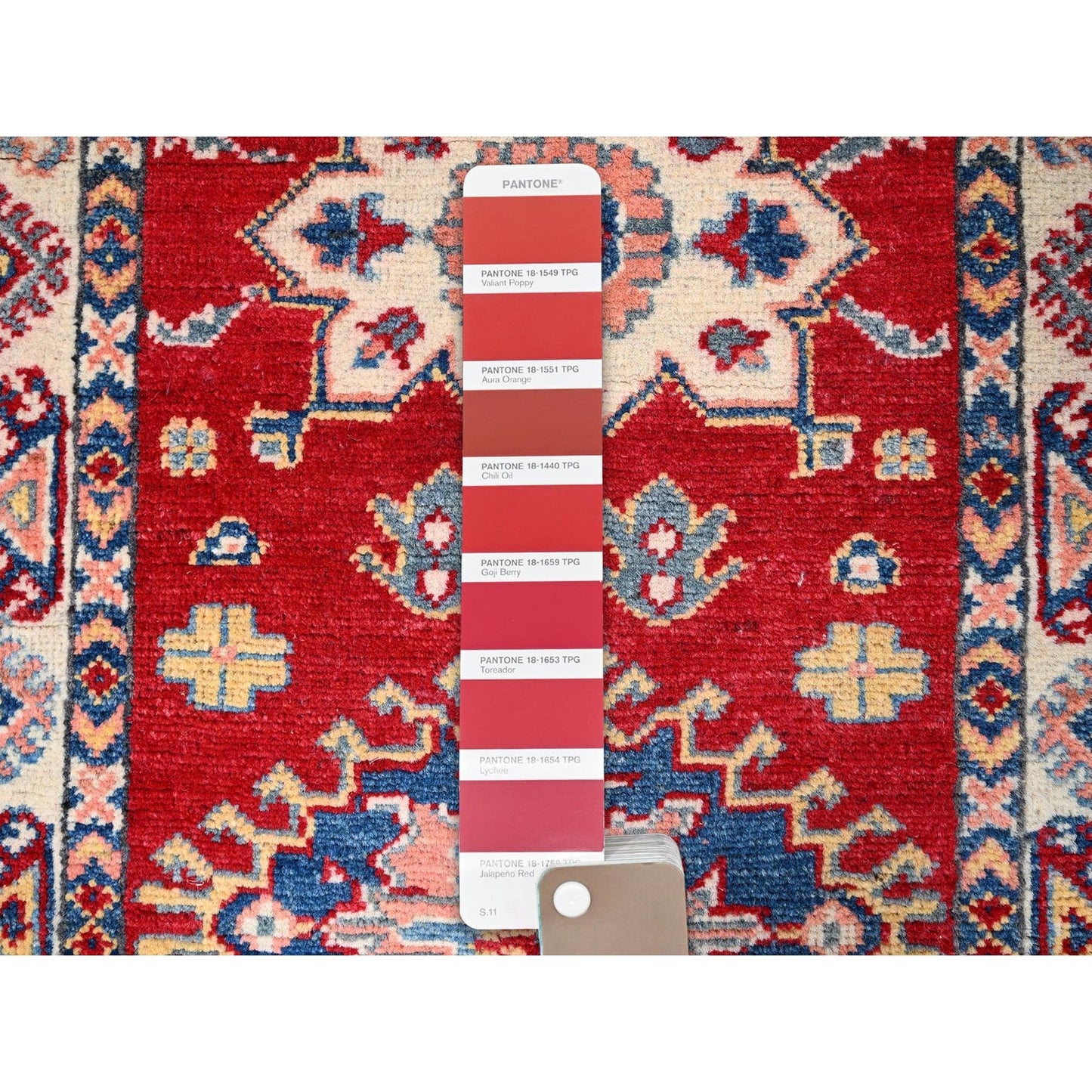 2'1"X5'6" Red Kazak Geometric Medallion Motifs 100% Wool Hand Knotted Rug