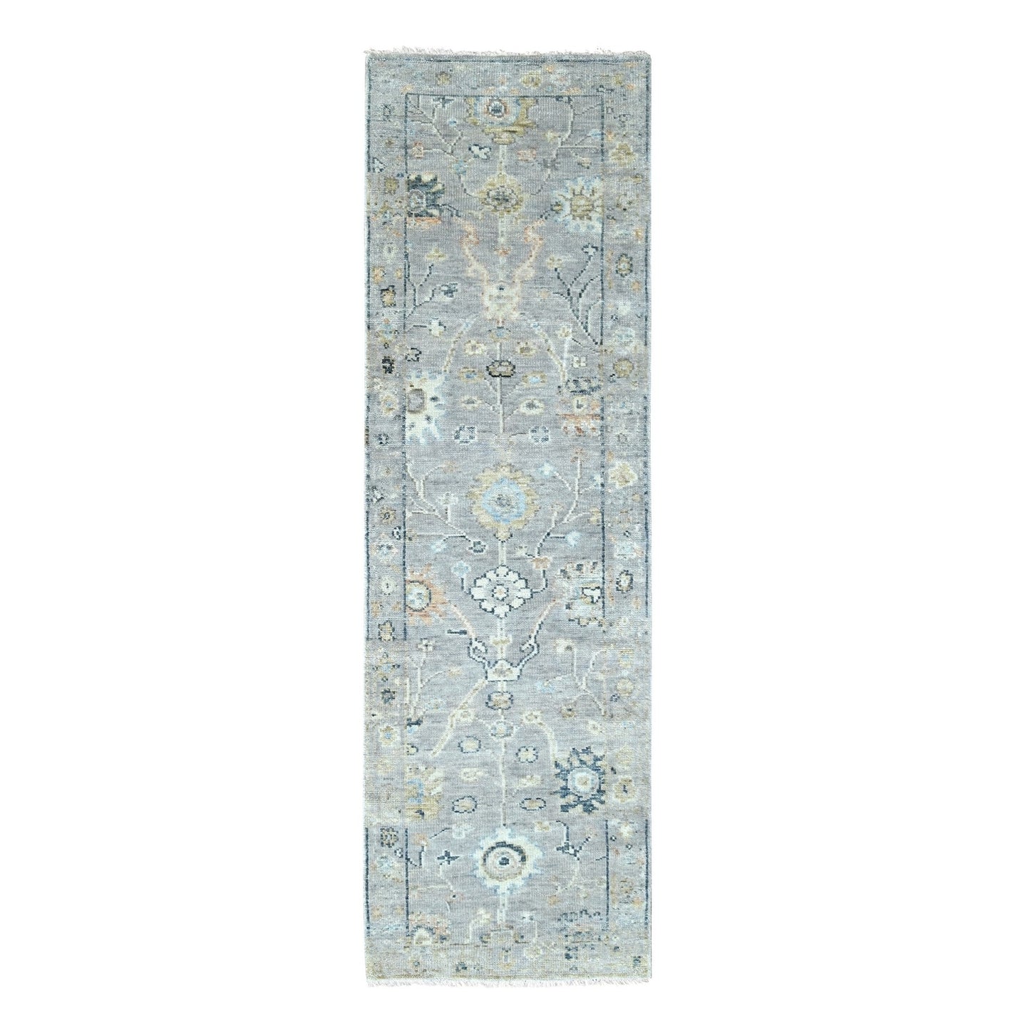 2'5"X8'5" Medium Gray Supple Collection Hand Knotted Soft Wool Runner Rug