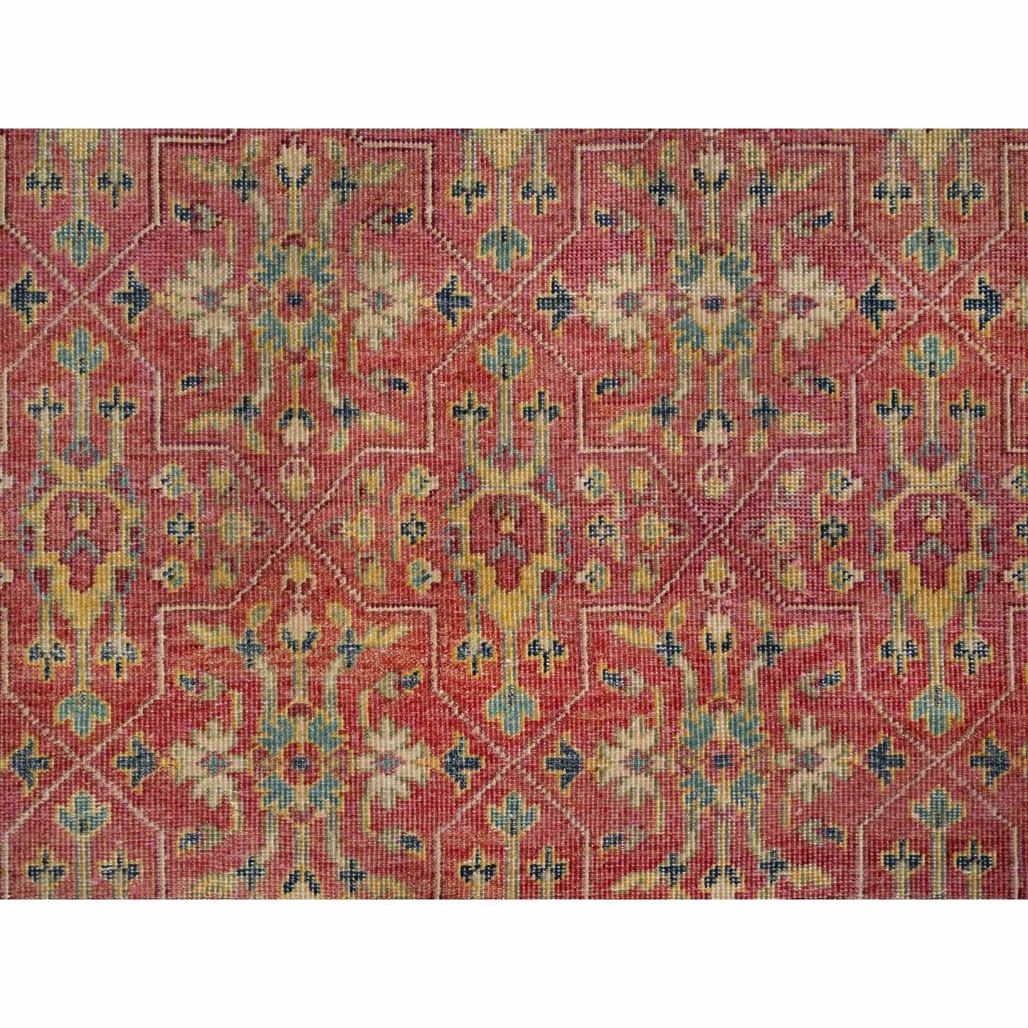 10'X13'9" Red Hand Knotted Antiqued Oushak Design Wool Oriental Rug