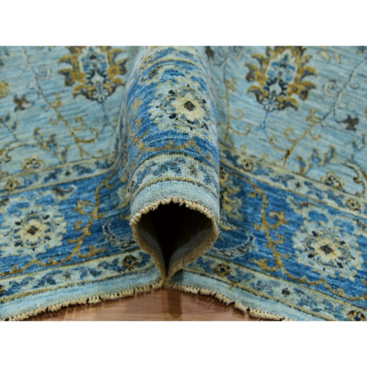 6'1"X9'3" Pale Blue Shah Abbas Flower Hand Knotted Wool Oriental Rug