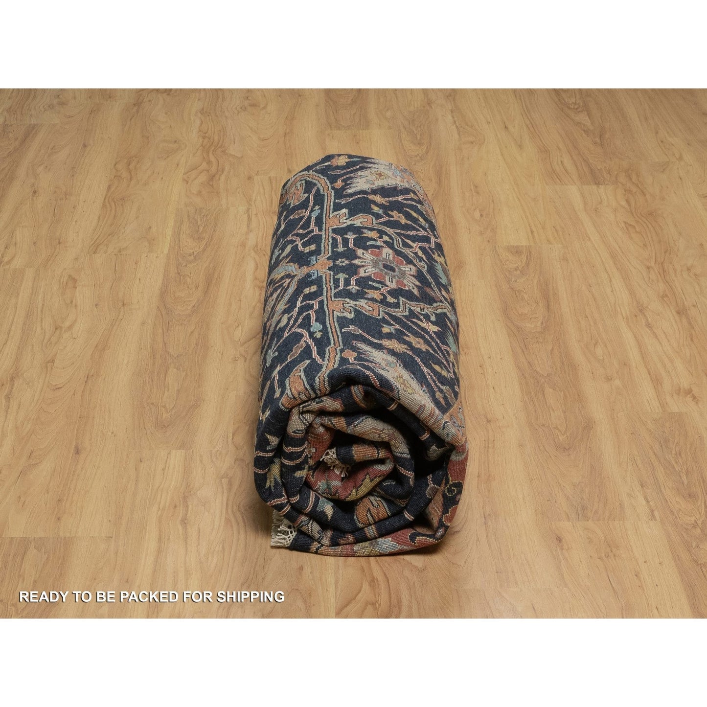 10'1"X10'1" Navy Antiqued Heris Re-Creation Hand Knotted Wool Round Rug