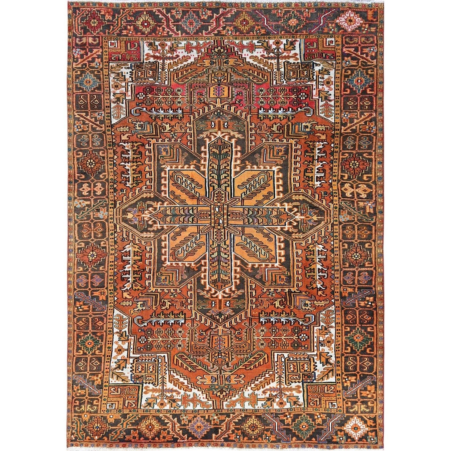 8'2"X11'2" Orange Semi Antique Zoroastrian Heris Hand Knotted Wool Rug