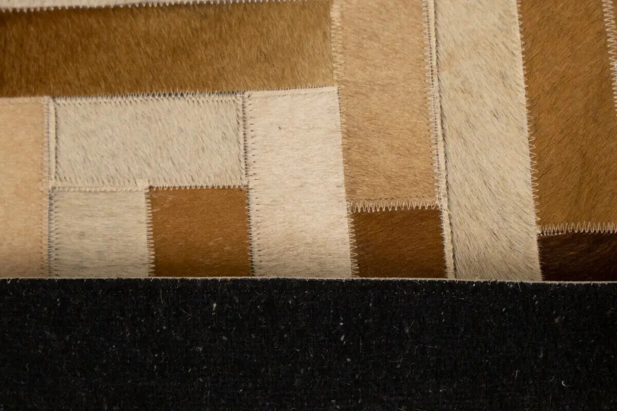 Handcrafted Brown Beige Cowhide Leather Rug