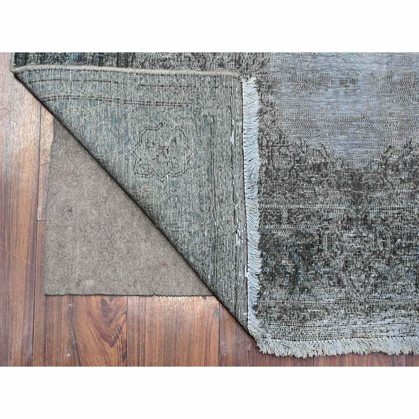 4'X7'1" Pastel Gray Faded Design Vintage Zoroastrian Karman Oriental Rug
