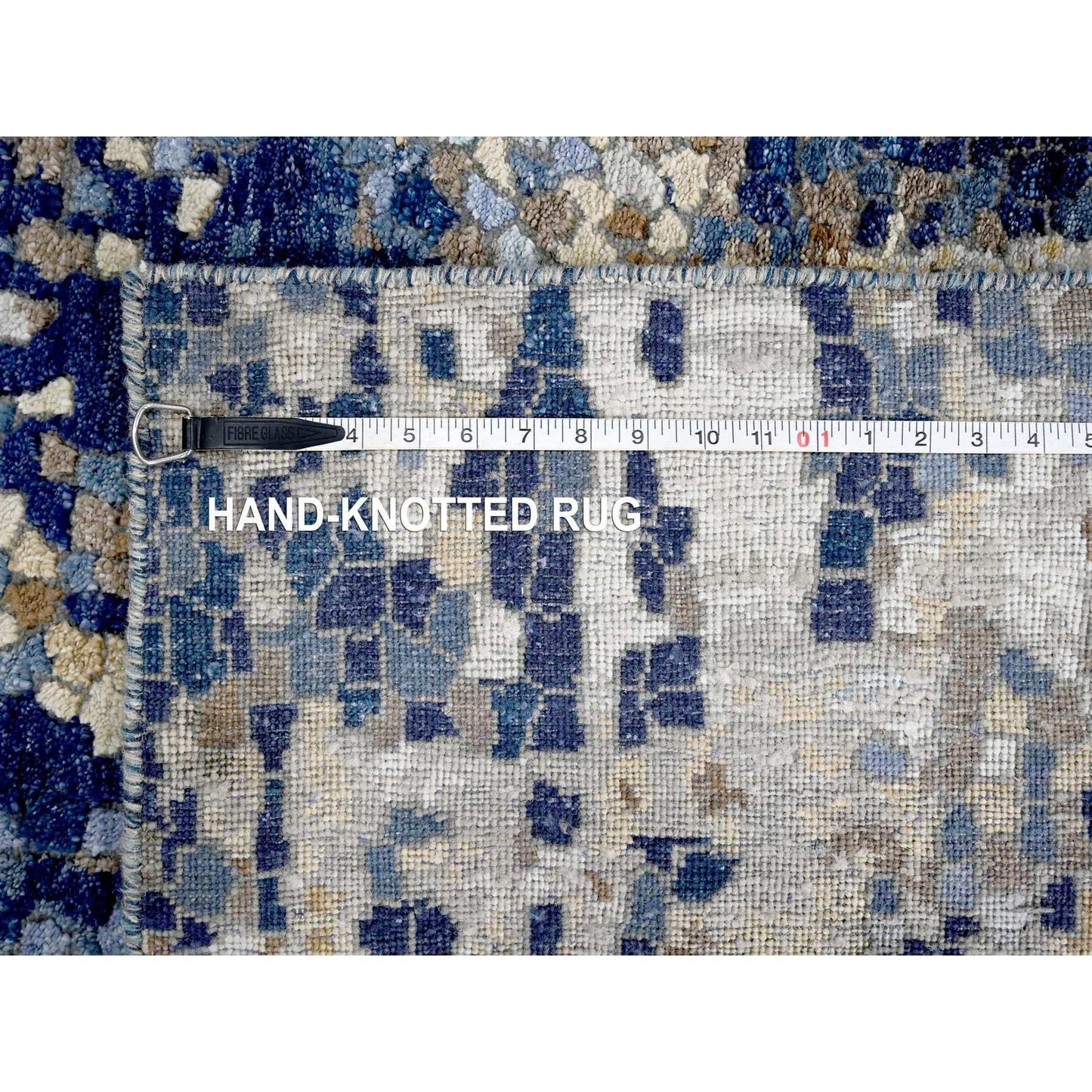 4'X6' Blue Modern Mosaic Design Wool And Silk Hand Knotted Rug