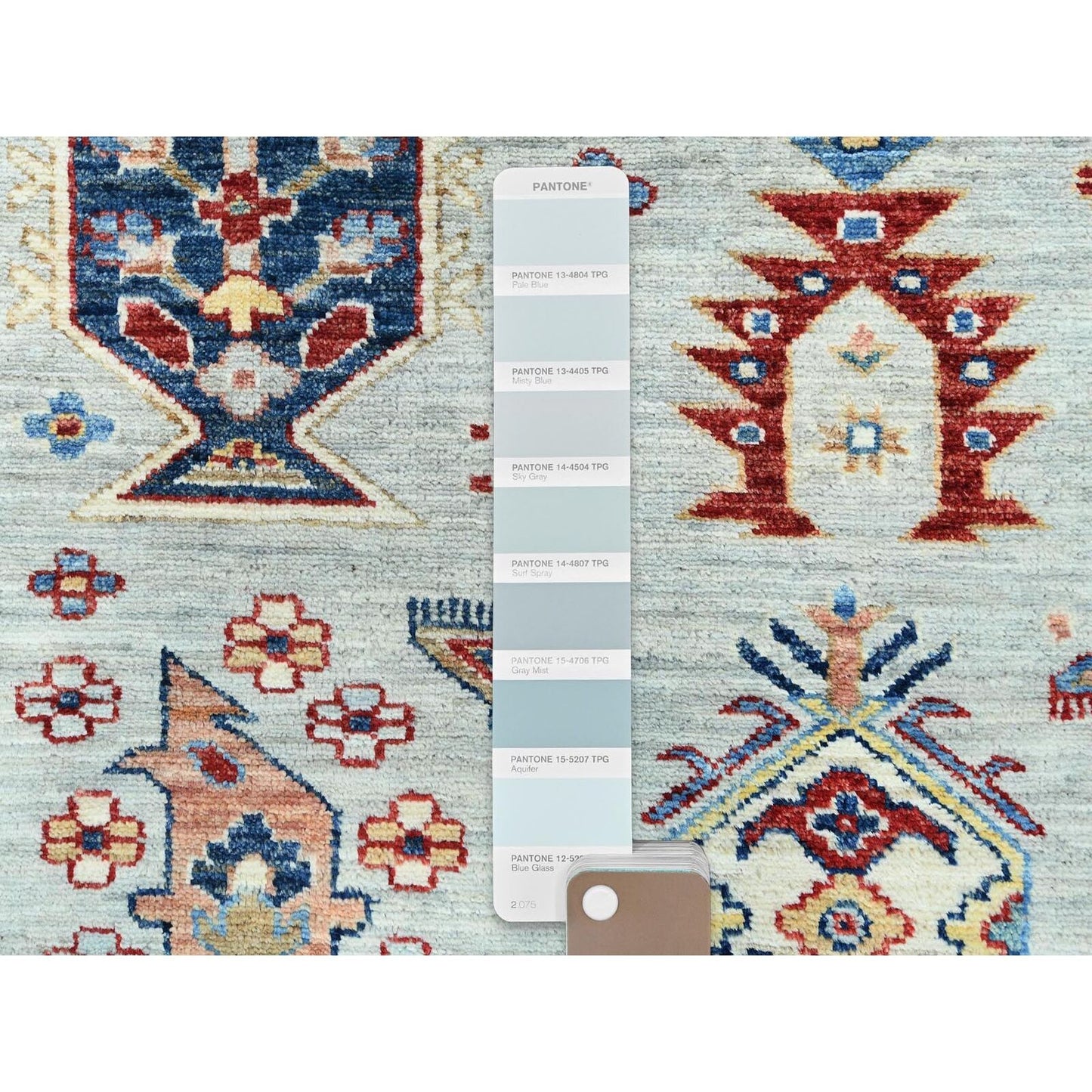 10'X14' Silver Blue Pure Wool Hand Knotted Afghan Super Kazak Rug