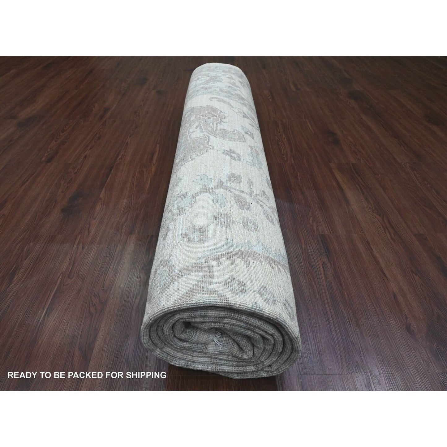 10'X13'8" Cotton White Washed Out Peshawar 100% Wool Hand Knotted Rug