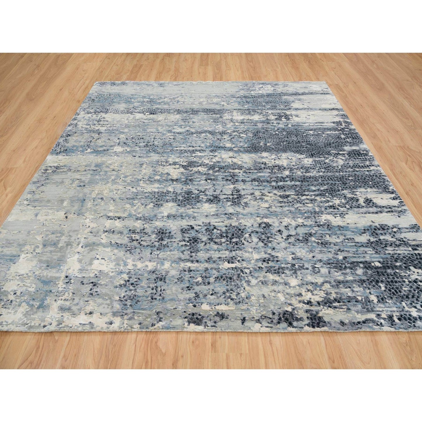 10'1"X10'1" Blue Hand Knotted Abstract Design Wool Square Oriental Rug