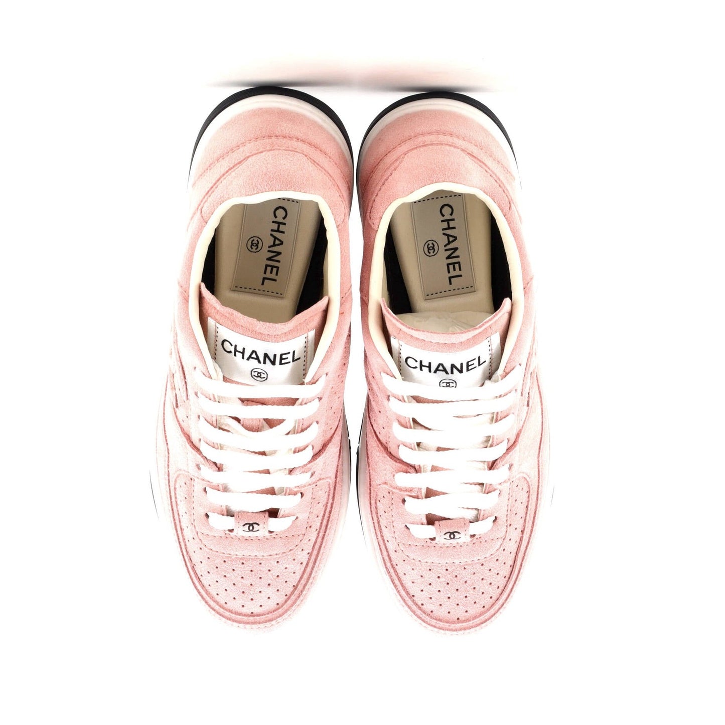 Chanel Women'S Cc Low-Top Sneakers Perforated Suede