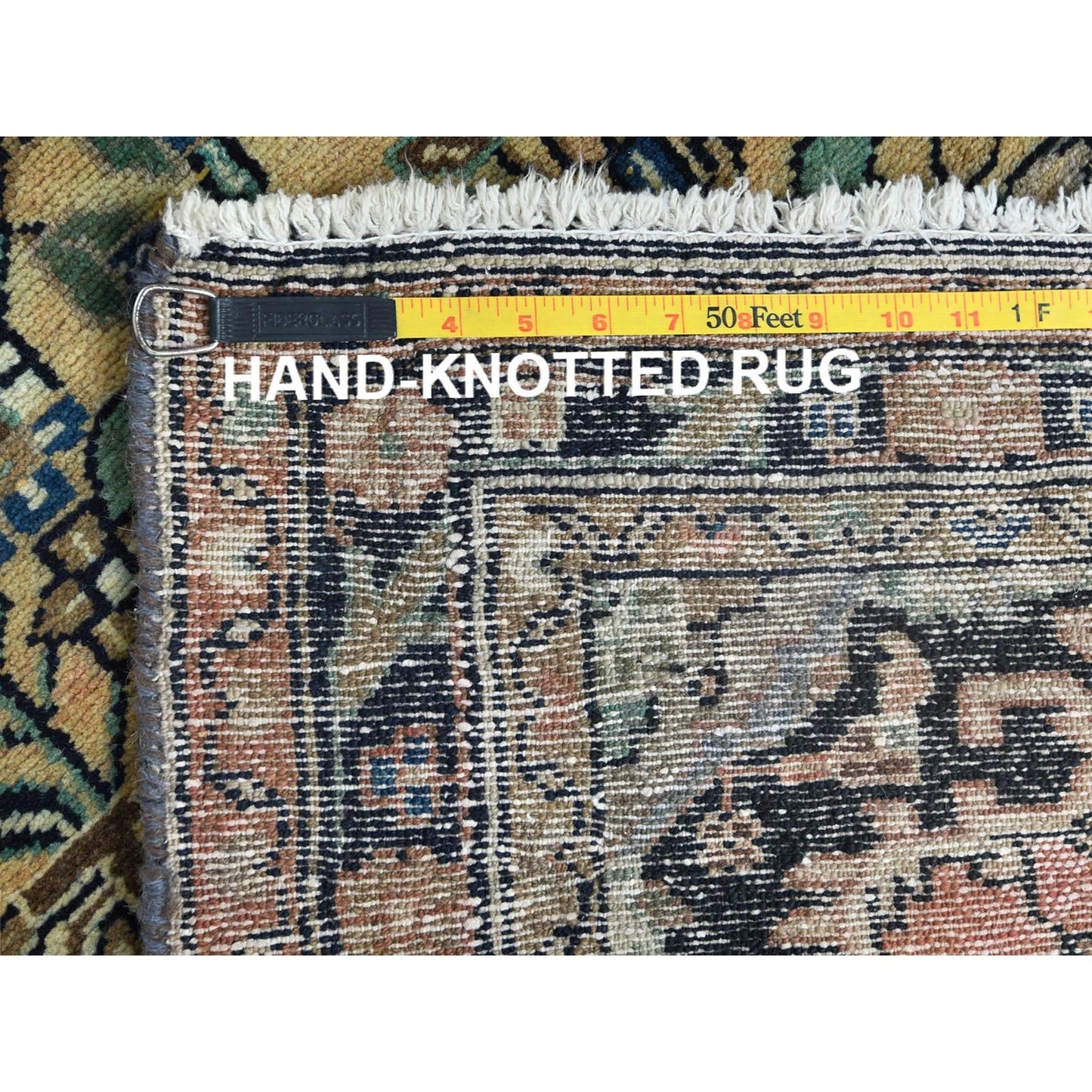 3'5"X10'1" Brown Vintage Farsian Worn Wool Hand Knotted Wide Runner Rug
