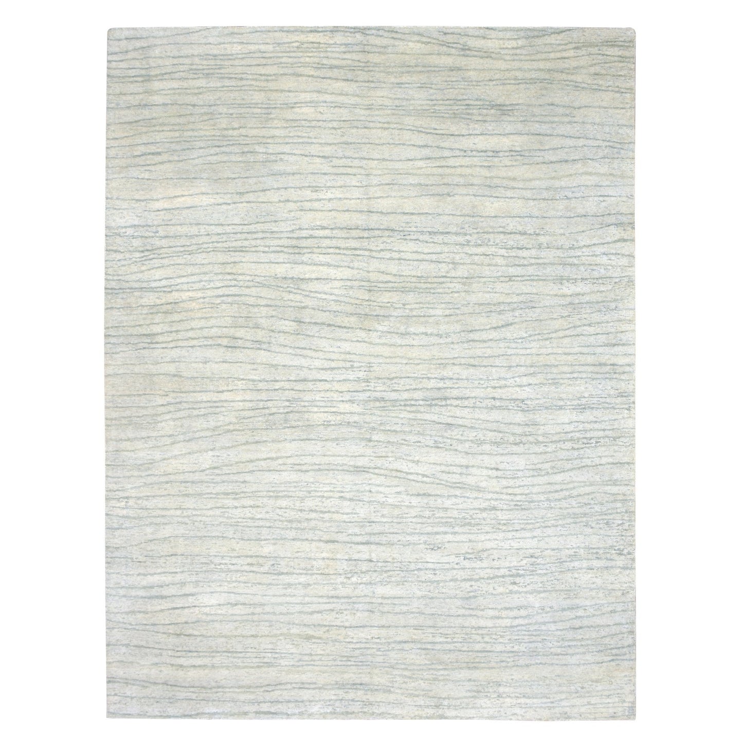 9'X12' Swan White Modern Wavy Design Pure Silk Hand Knotted Oriental Rug