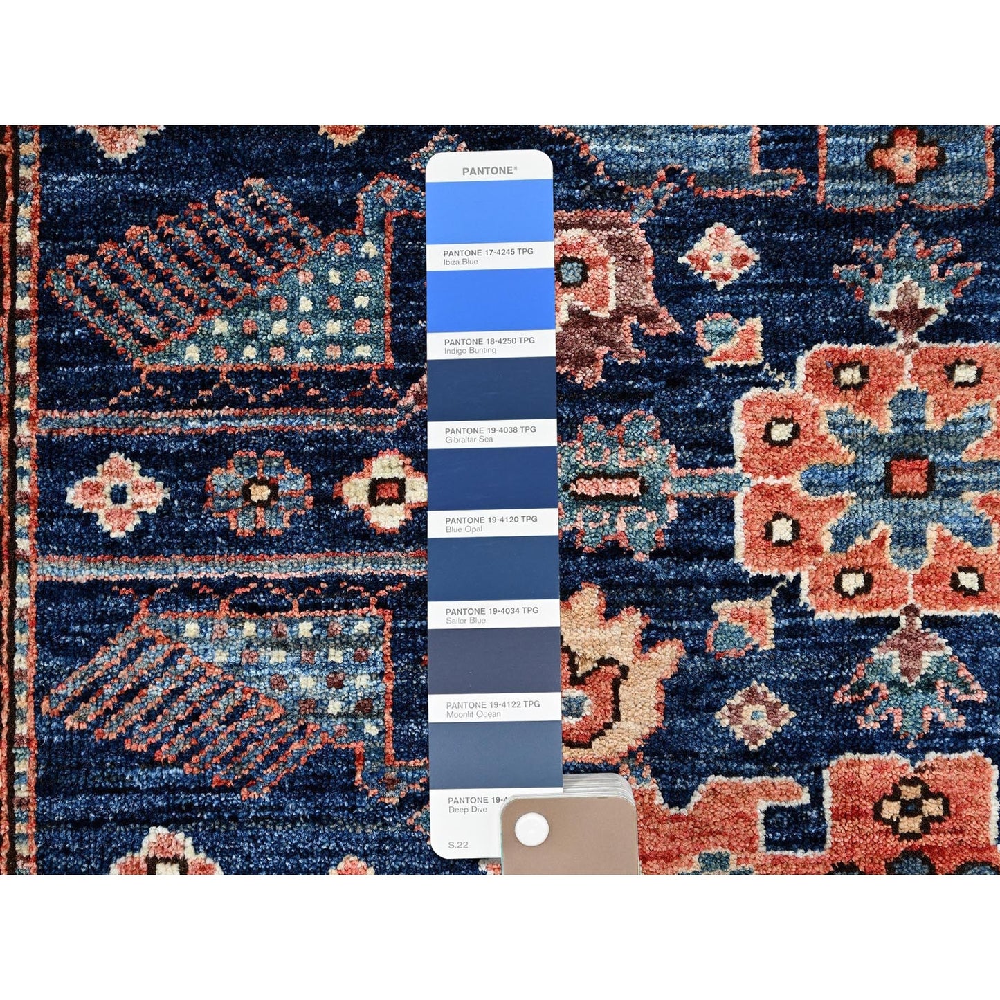 3'4"X5'1" Yale Blue Heris All Over Design Soft Wool Hand Knotted Rug