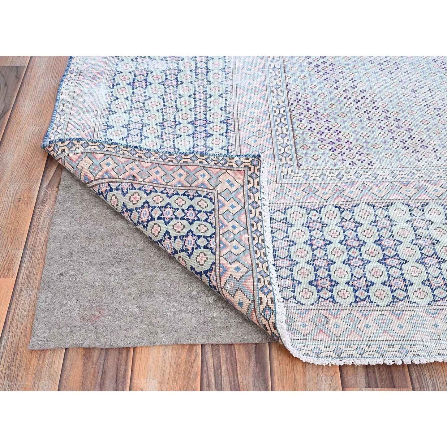 7'9"X10'1" Blue Vintage Zoroastrian Karman Pure Wool Hand Knotted Rug