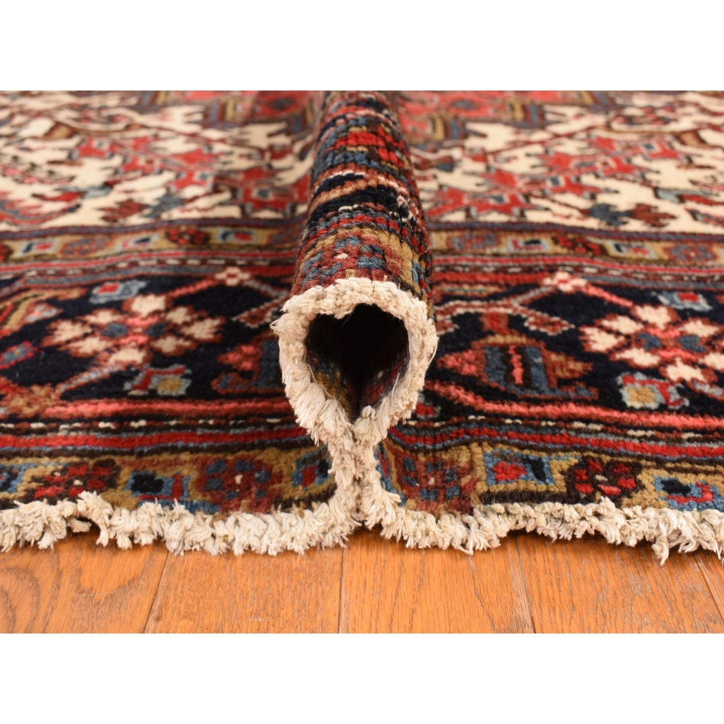 11'X13' Rose Red Zoroastrian Heris Clean Wool Hand Knotted Squarish Rug