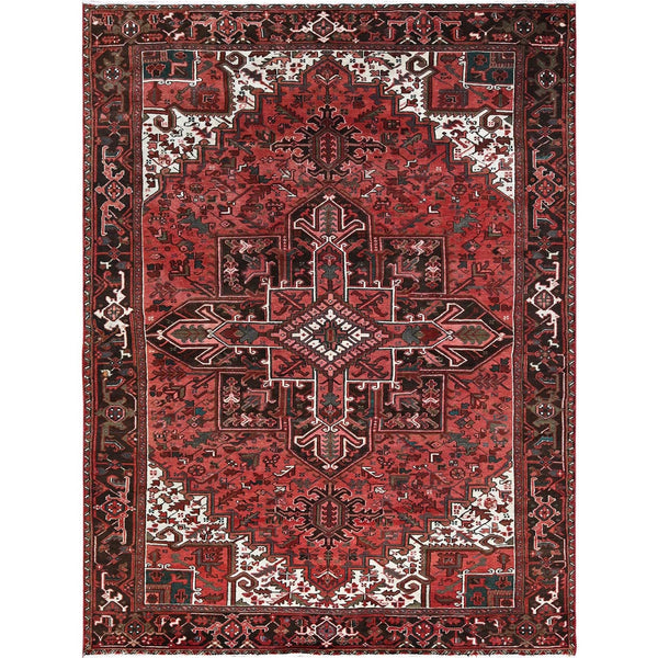 8'1"X10'8" Blush Red Vintage Zoroastrian Heris Pure Wool Hand Knotted Rug