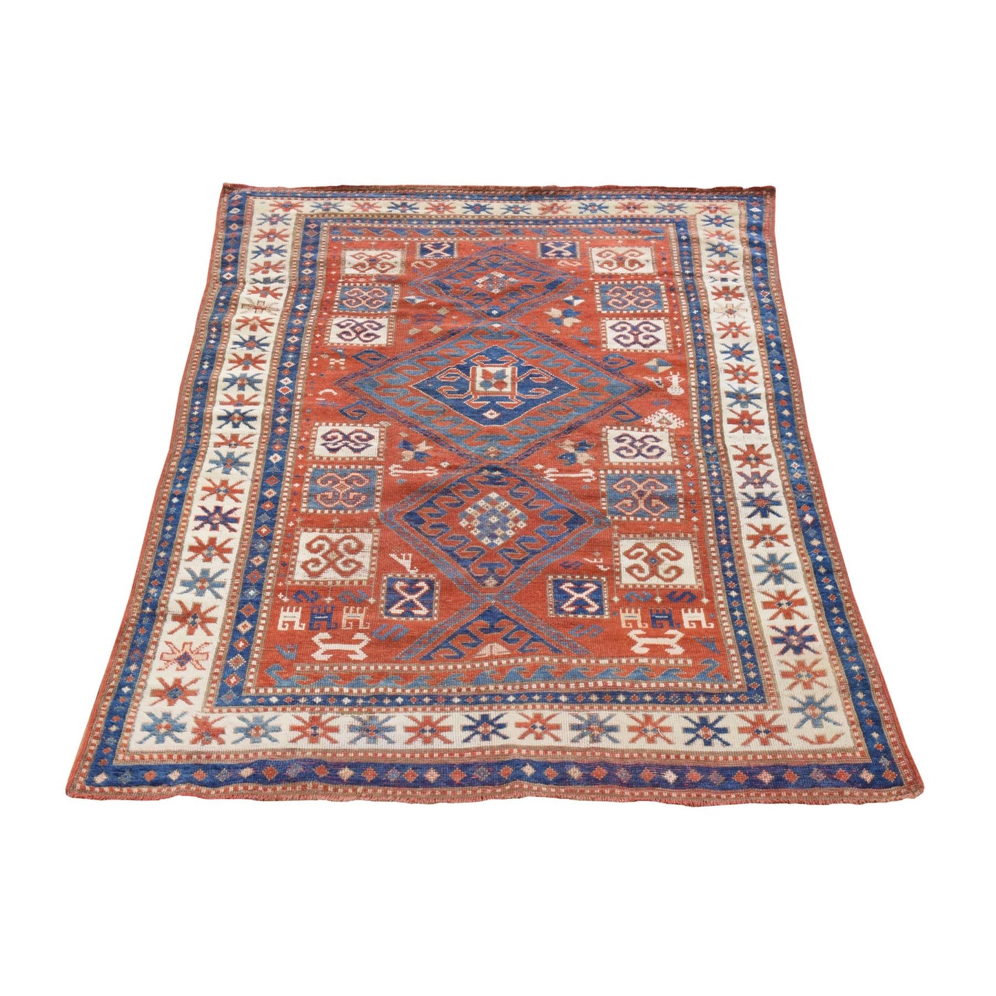 4'3"X6'3" Red Antique Caucasian Kazak Hand Knotted 100% Wool Oriental Rug