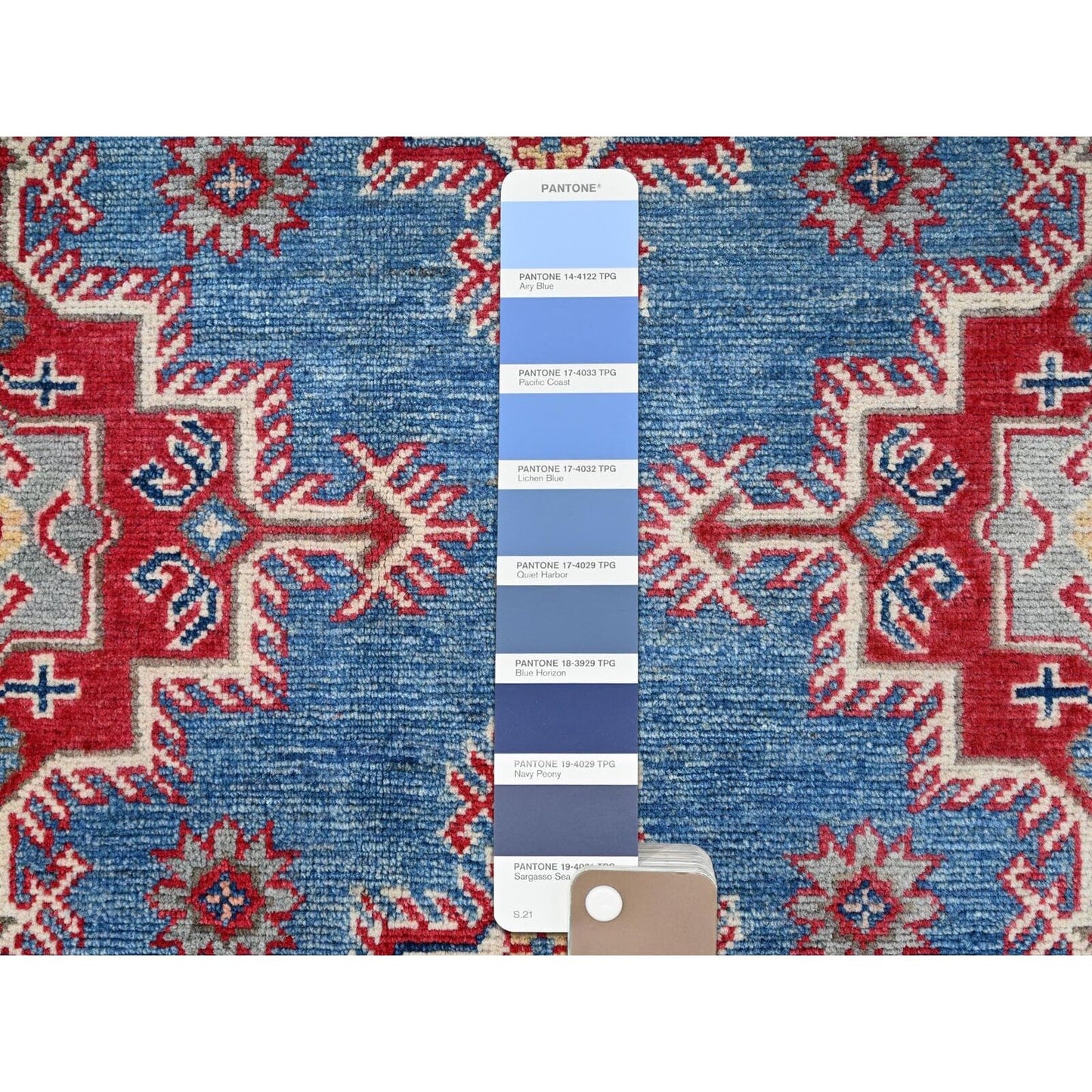 9'2"X11'9" Blue Hand Knotted Geometric Medallions Pure Wool Oriental Rug