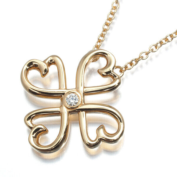 Tiffany&Co. Necklace Diamond Loving Heart Clover 18K 750 Rose Gold