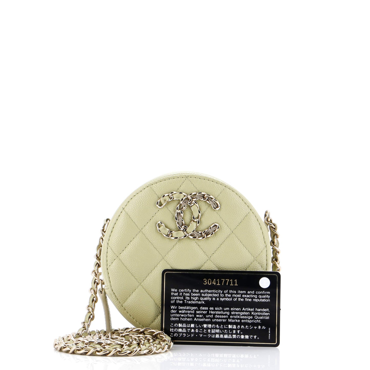 Chanel French New Wave Round Clutch With Chain Quilted Caviar