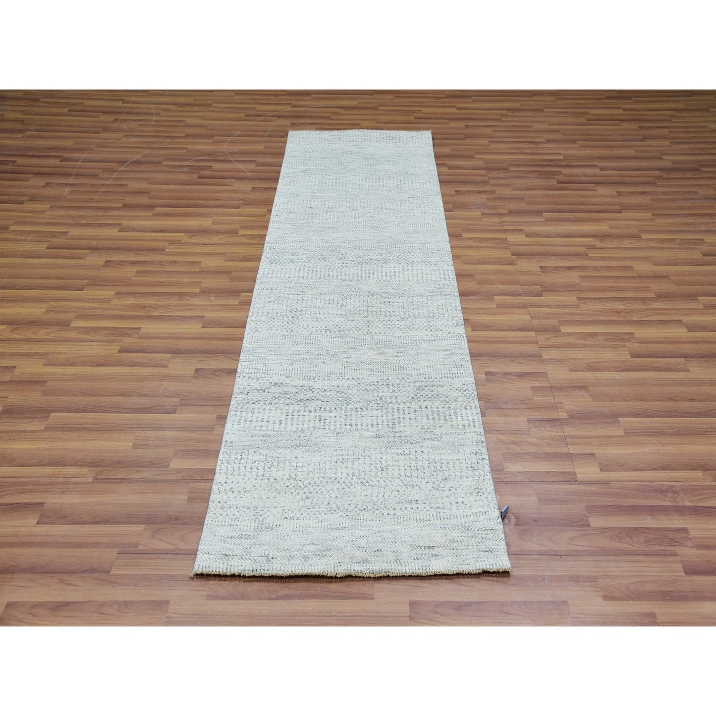 2'6"X8' Repose Gray Hand Knotted Undyed Wool Grass Design Runner Rug
