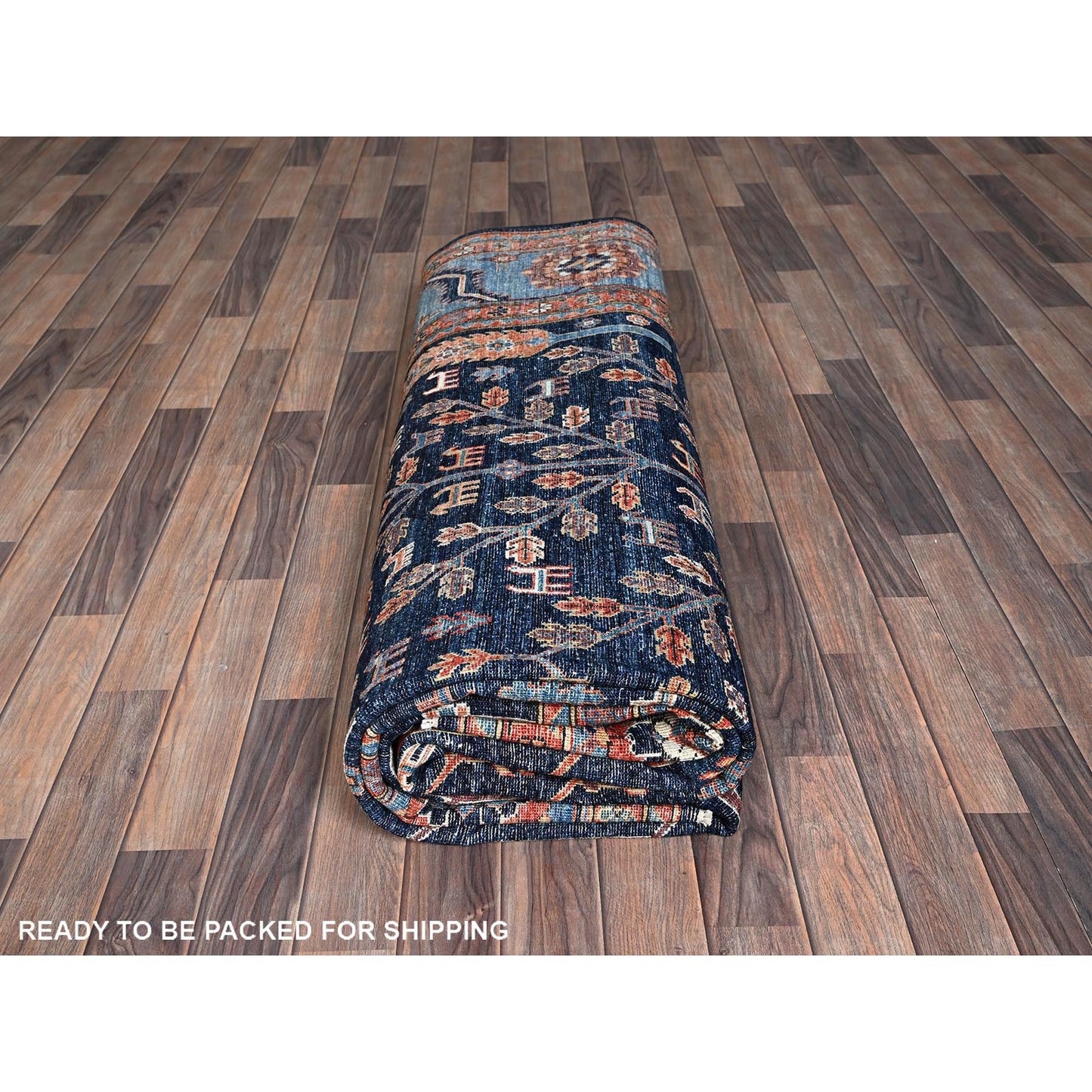 9'2"X12'1" Yale Blue Willow And Cypress Tree Design Wool Hand Knotted Rug