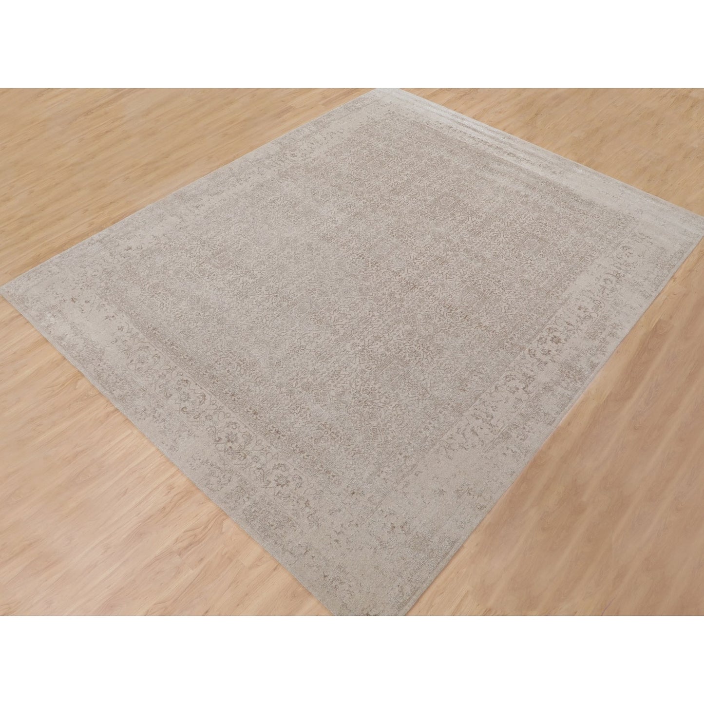 11'8"X14'8" Oversized Taupe Fine Jacquard Hand Loomed Wool And Artsilkrug